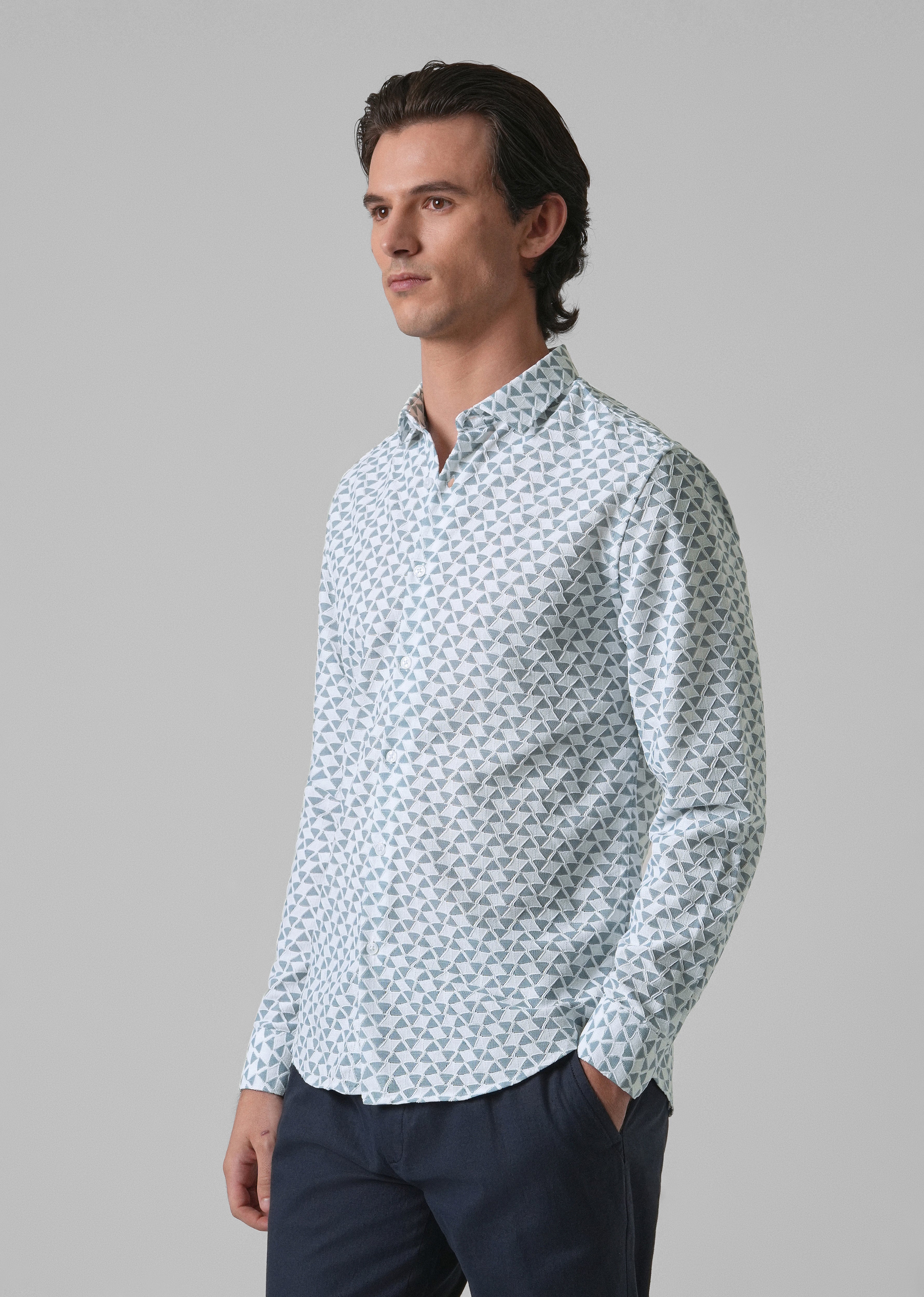 Teal Blue Self Pattern Shirt
