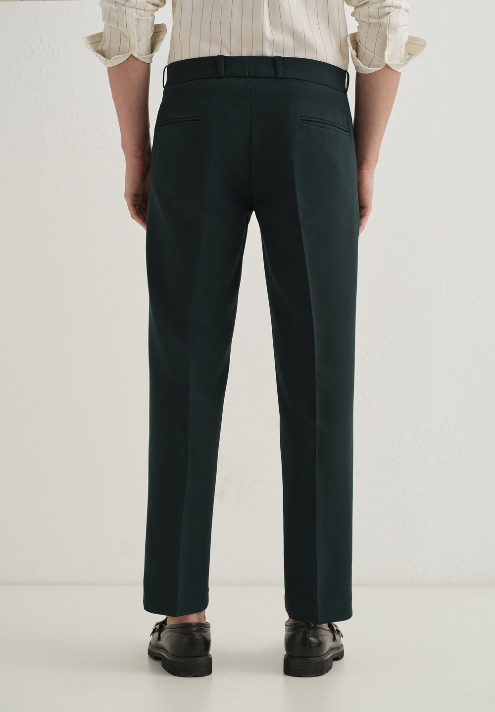 Teal Green Button-Tab Pleat Trouser