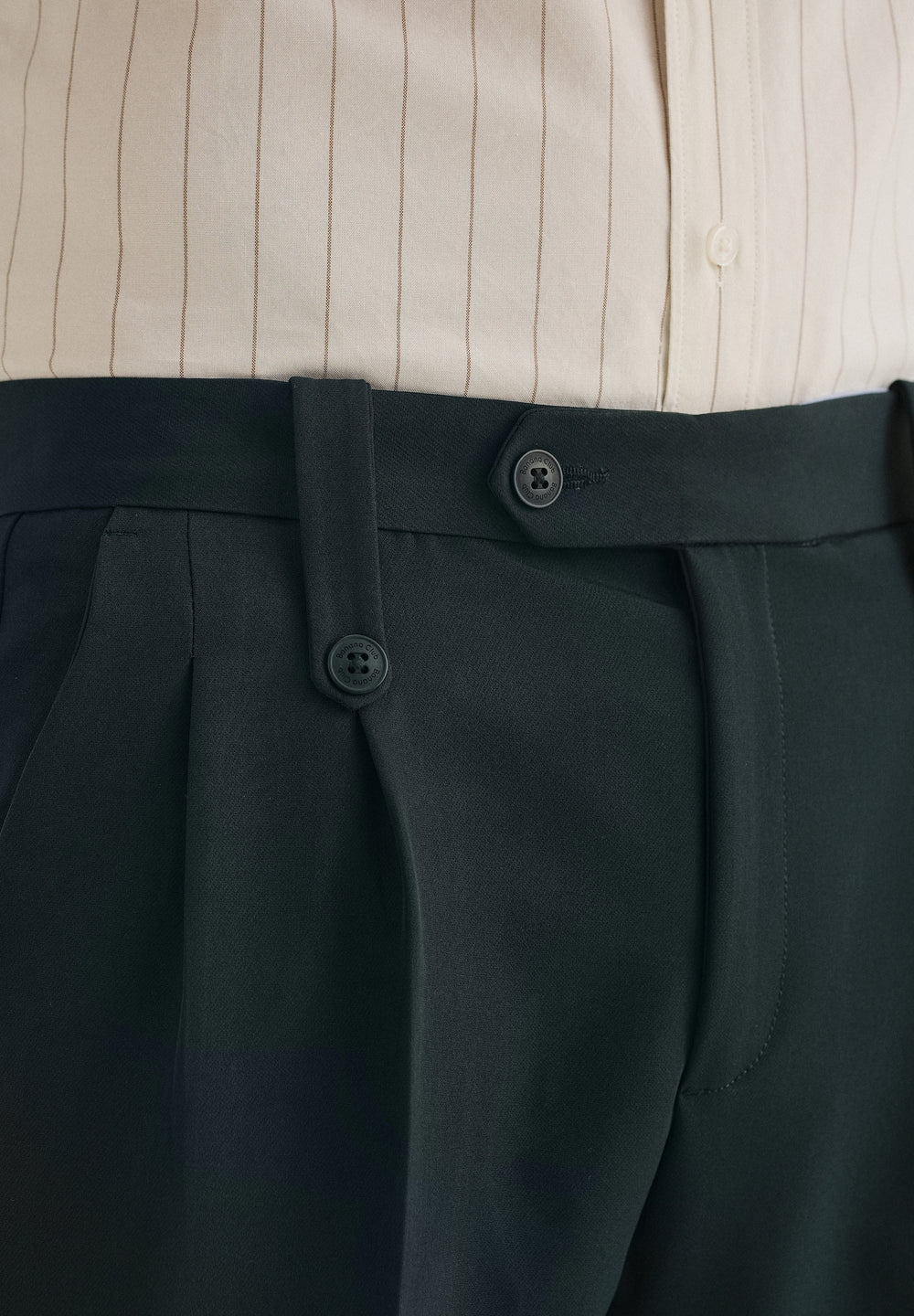 Teal Green Button-Tab Pleat Trouser