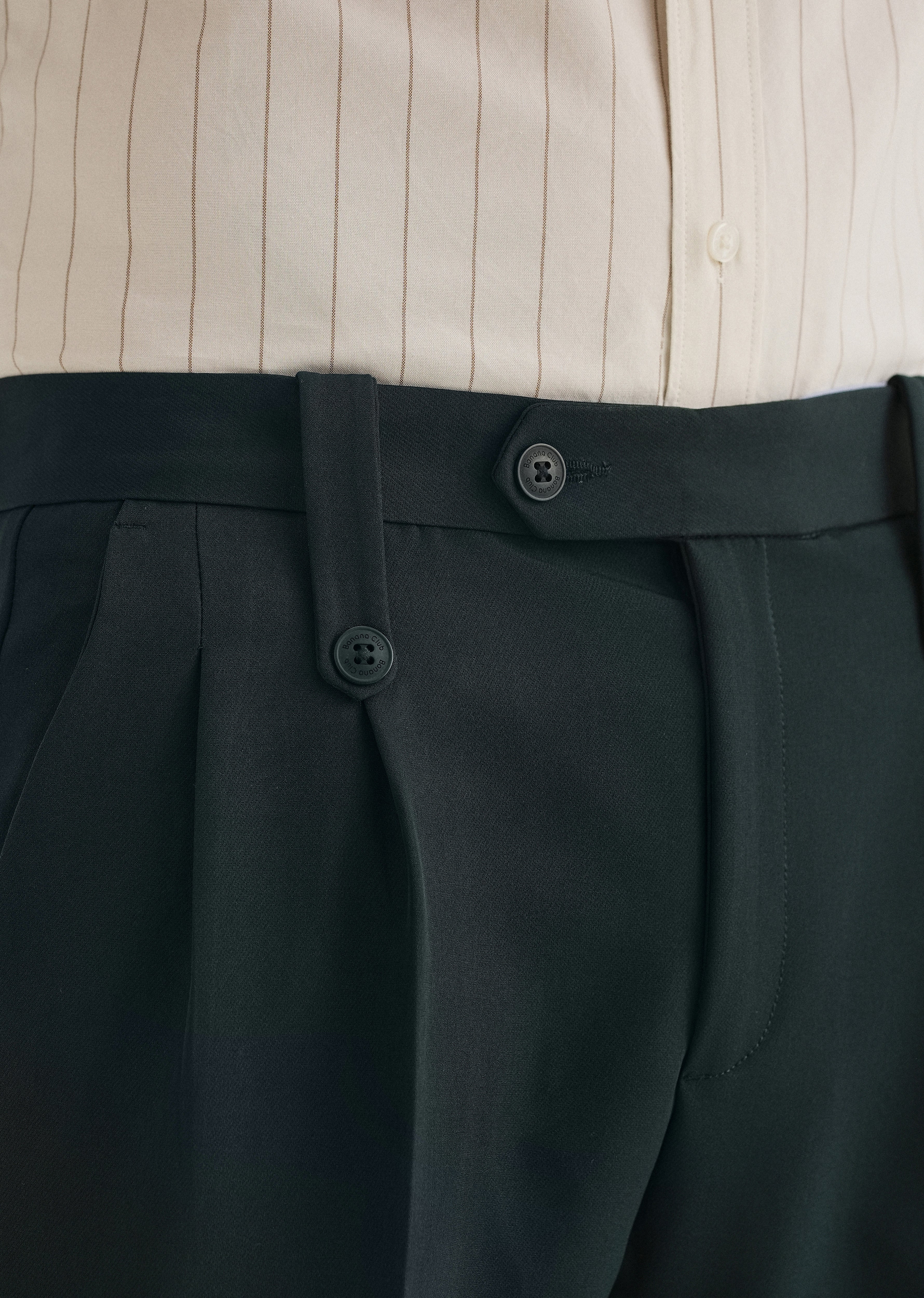 Teal Green Button-Tab Pleat Trouser
