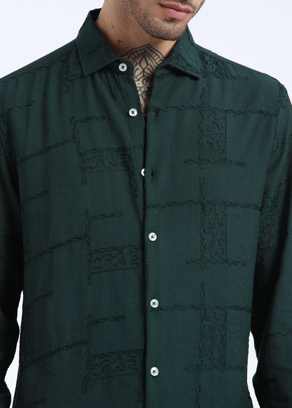 Teal Green Curvy Embroidery Shirt