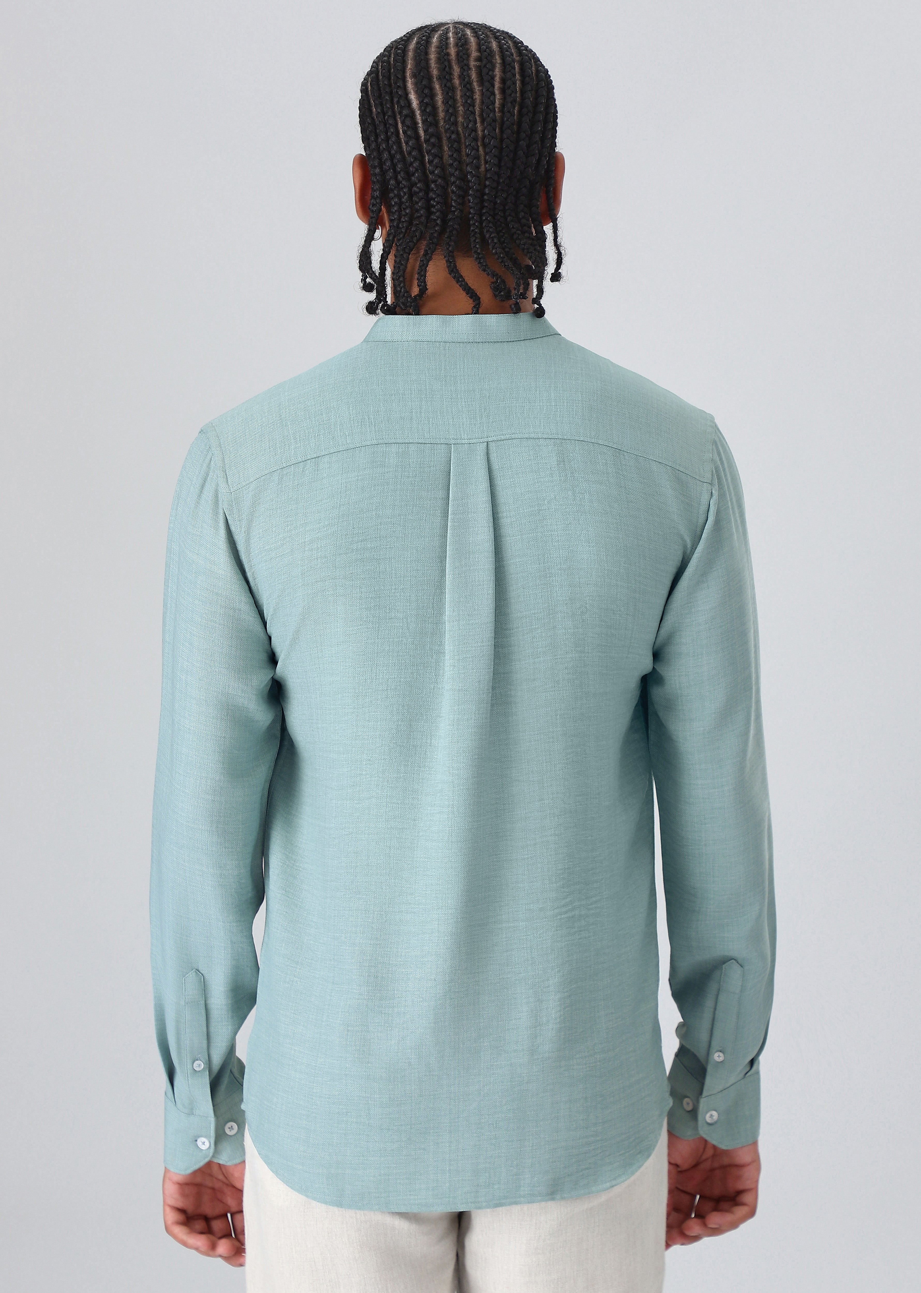 Teal Green Mandarin Collar Shirt