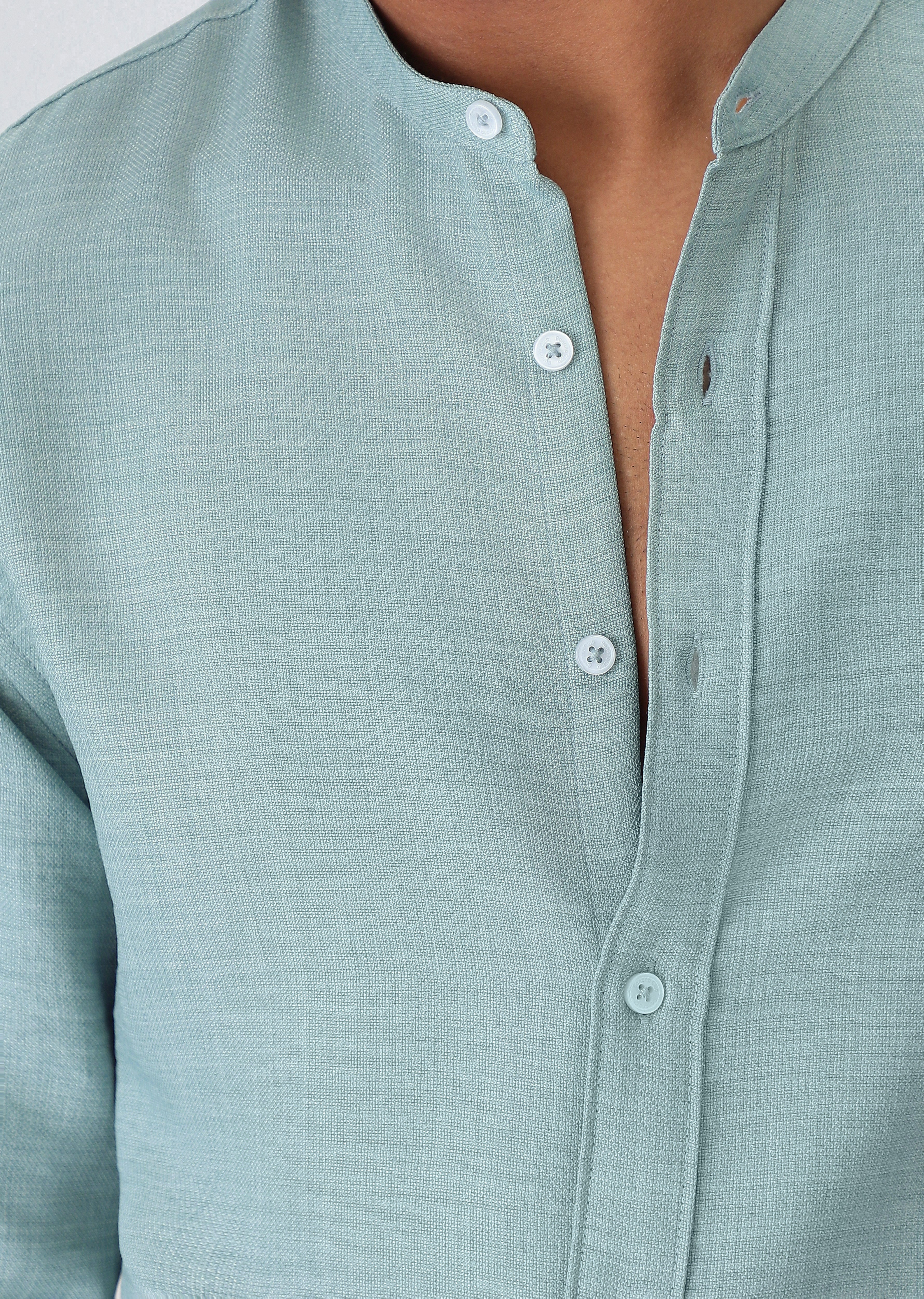 Teal Green Mandarin Collar Shirt