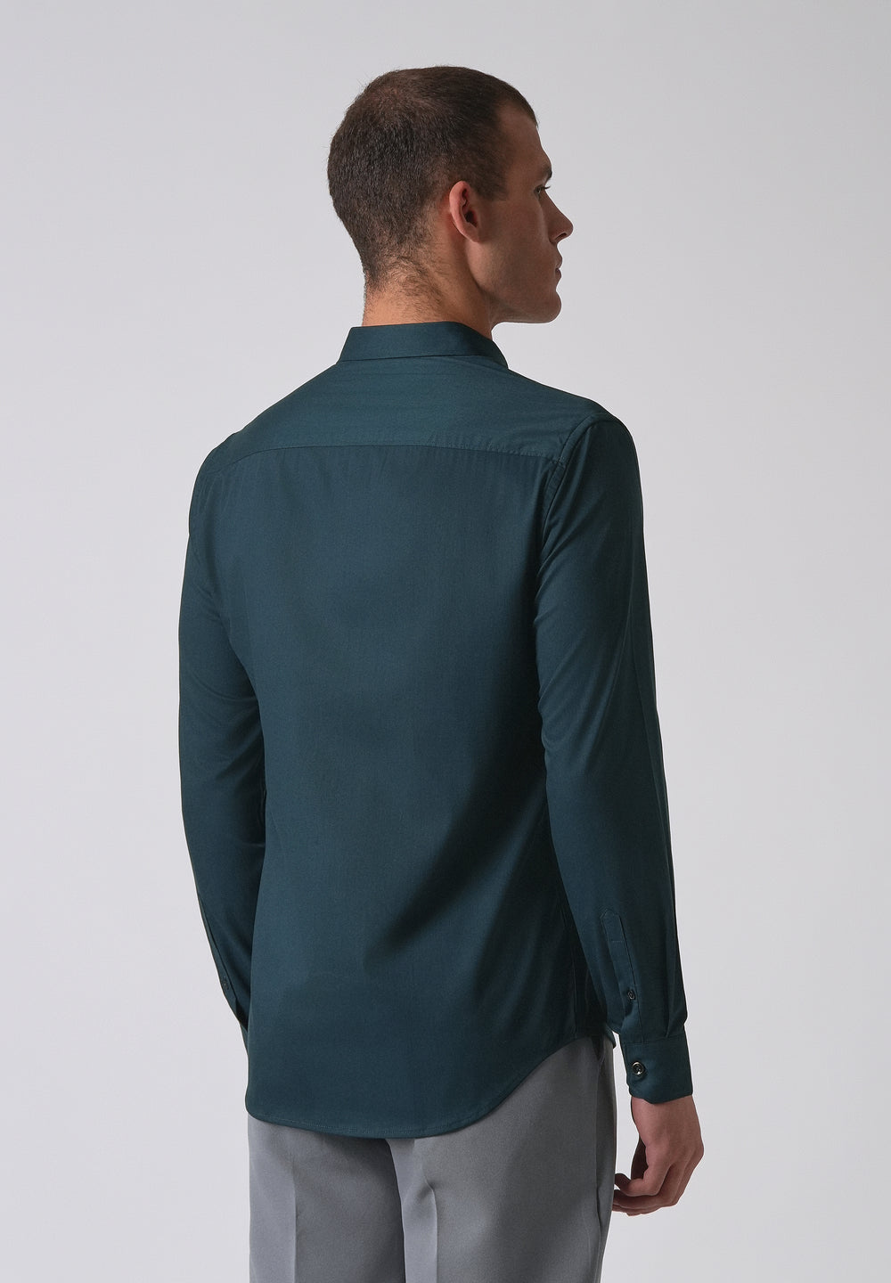 Teal Green Cotton Stretch Plain Shirt