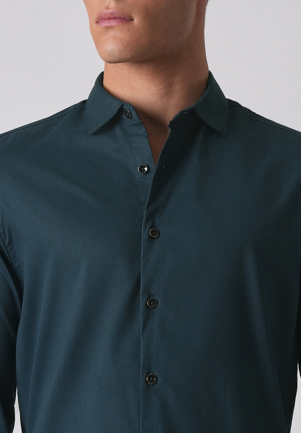 Teal Green Cotton Stretch Plain Shirt