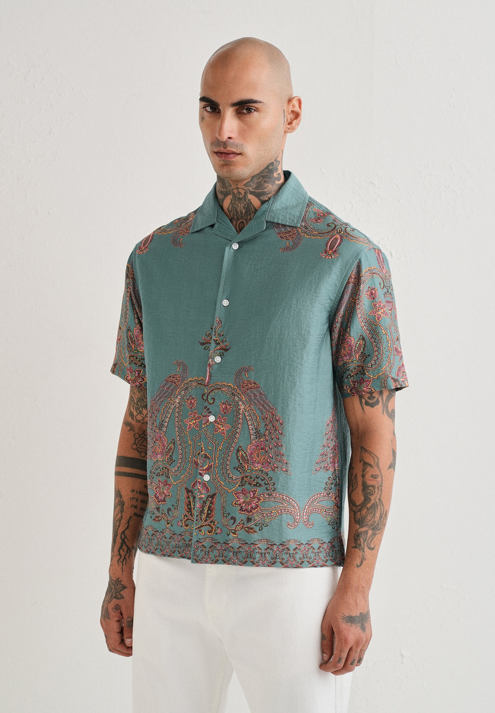 Teal Ornate Paisley Printed Shirt