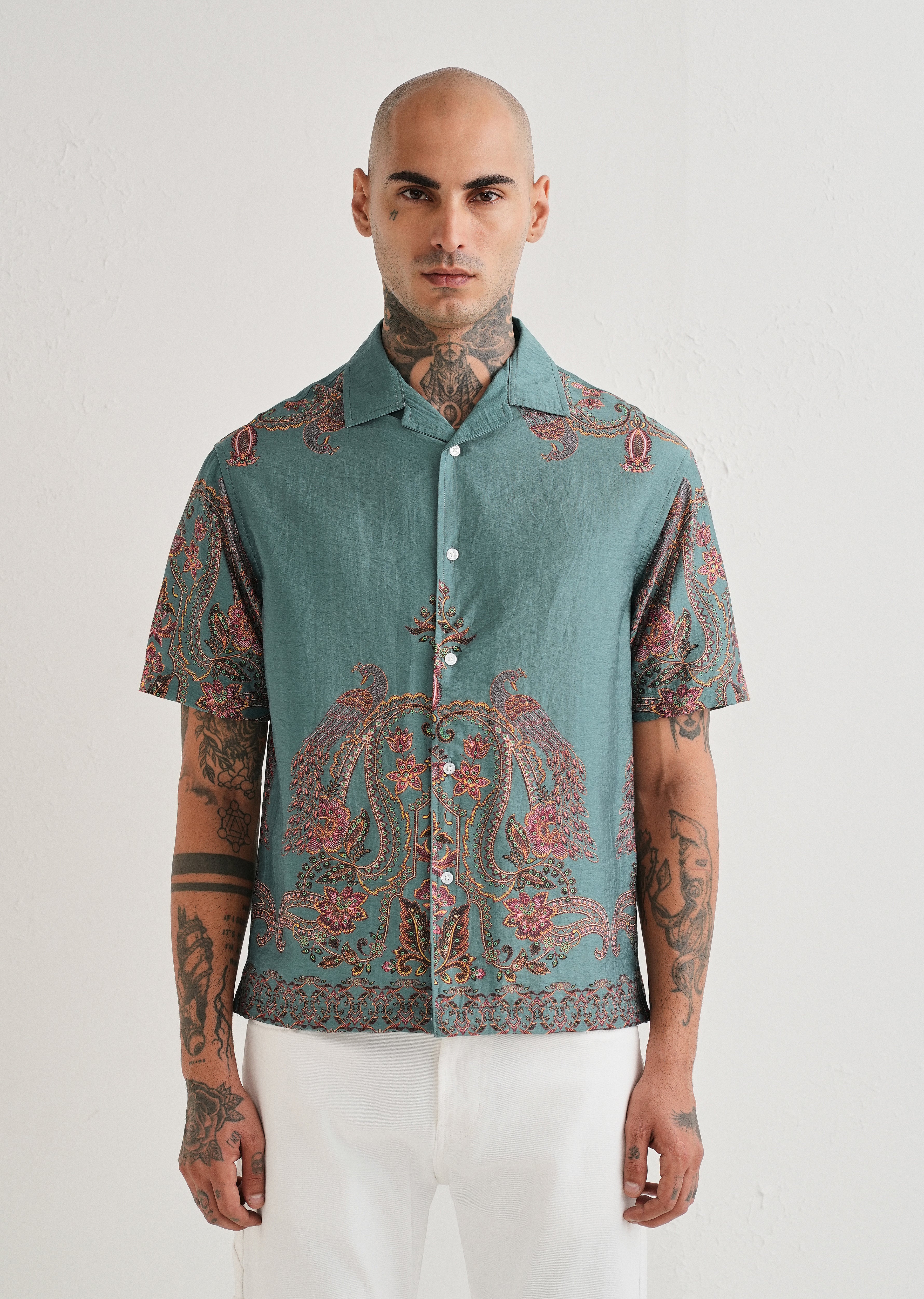 Teal Ornate Paisley Printed Shirt