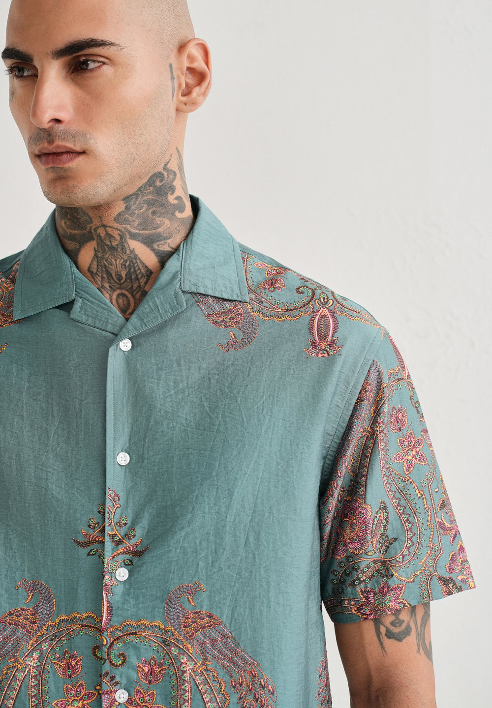 Teal Ornate Paisley Printed Shirt