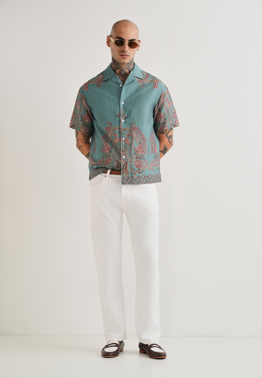 Teal Ornate Paisley Printed Shirt