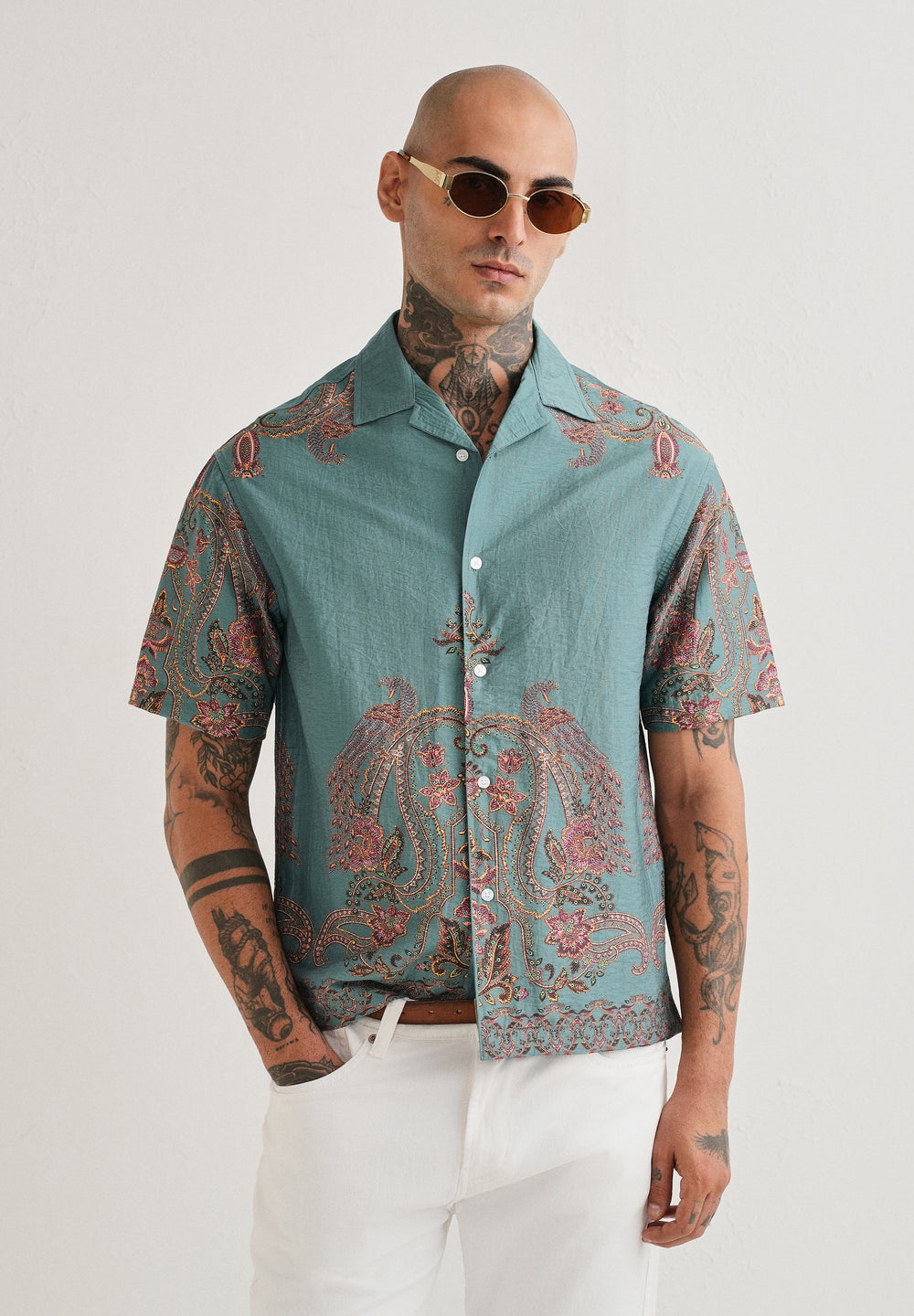 Teal Ornate Paisley Printed Shirt