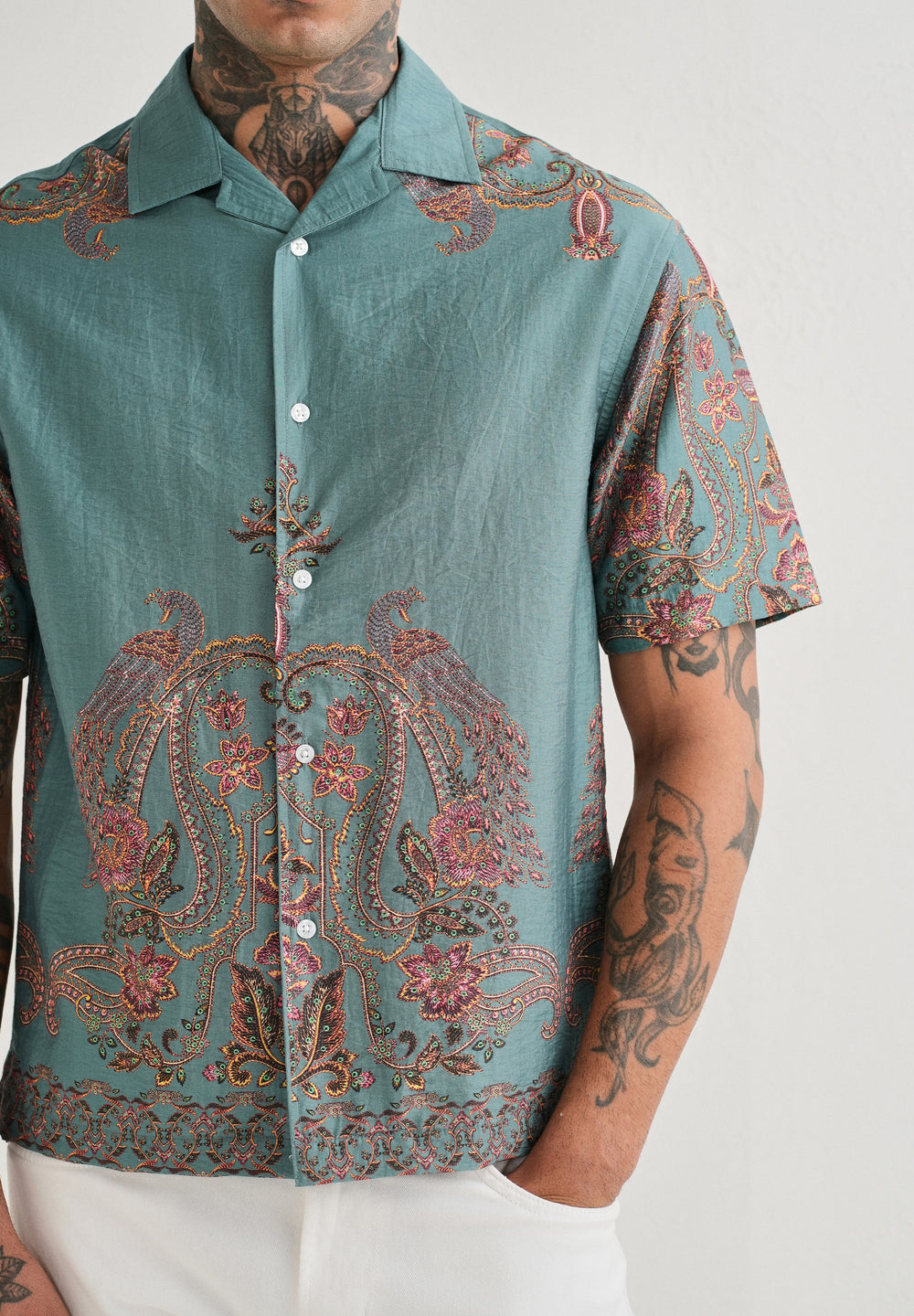 Teal Ornate Paisley Printed Shirt
