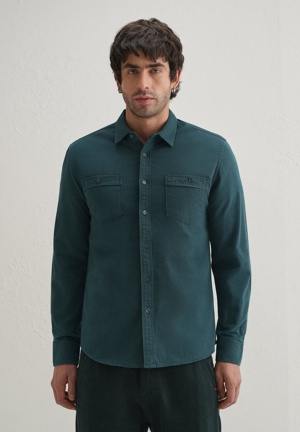 Teal Plain Double Pocket Shirt