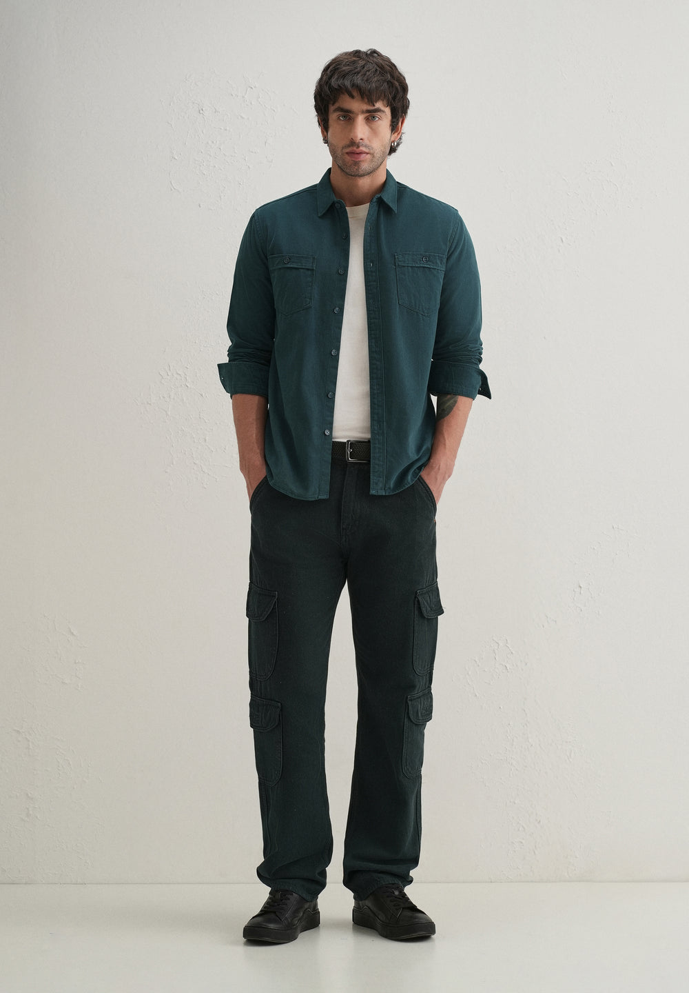 Teal Plain Double Pocket Shirt