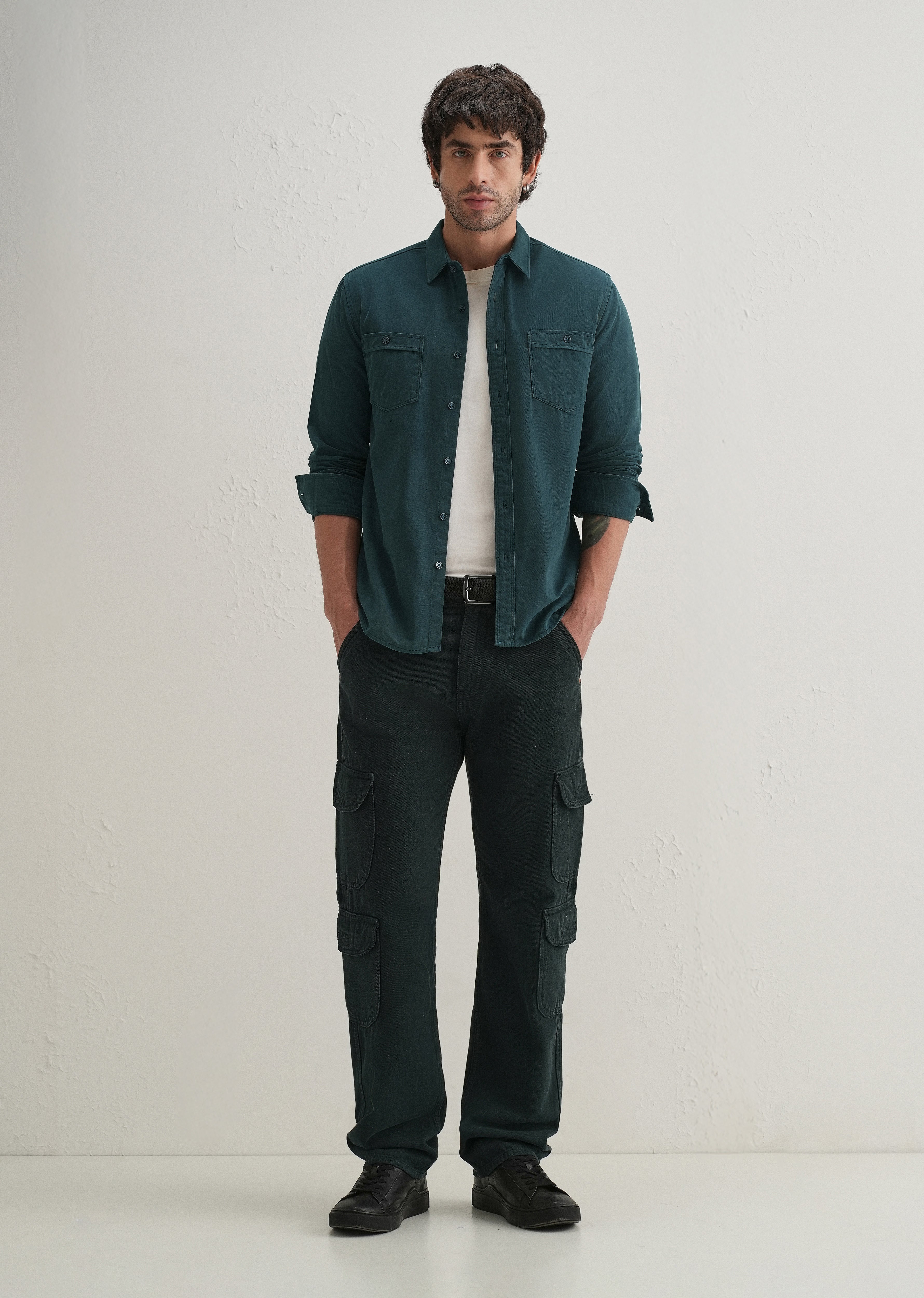 Teal Plain Double Pocket Shirt