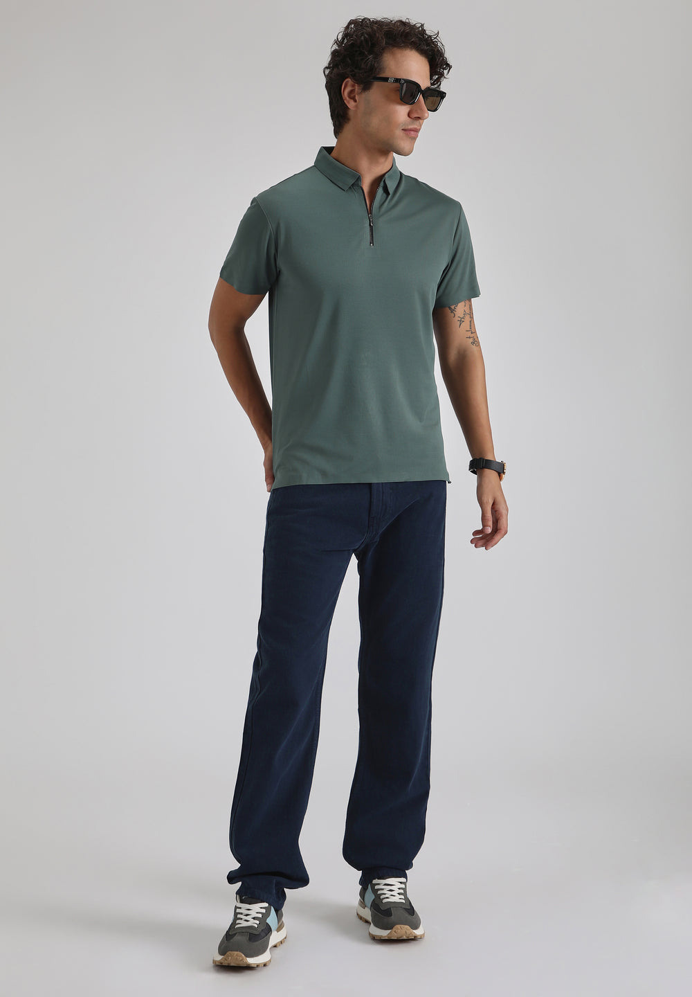 Teal Zipper Stitchless Polo T-shirt