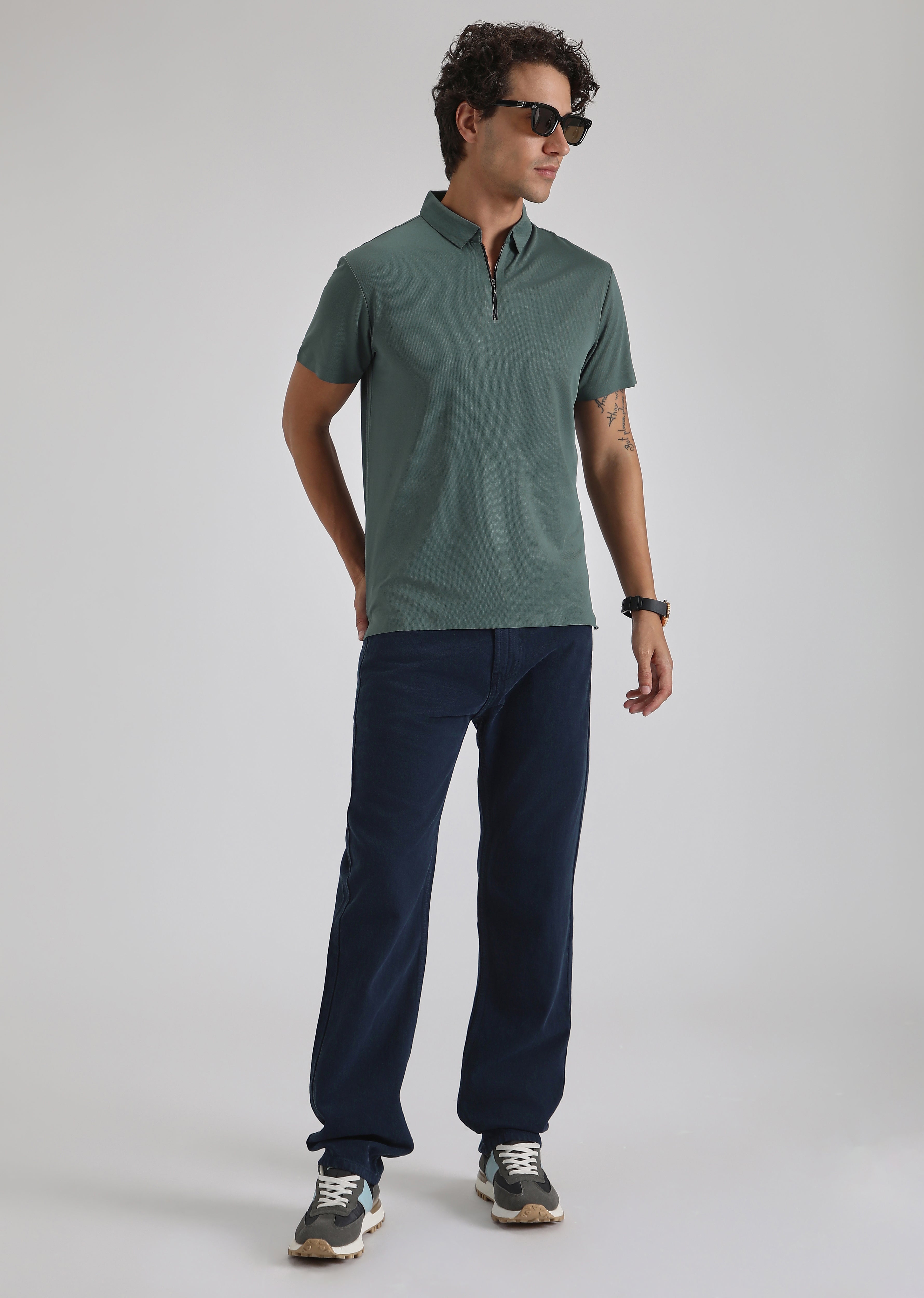 Teal Zipper Stitchless Polo T-shirt