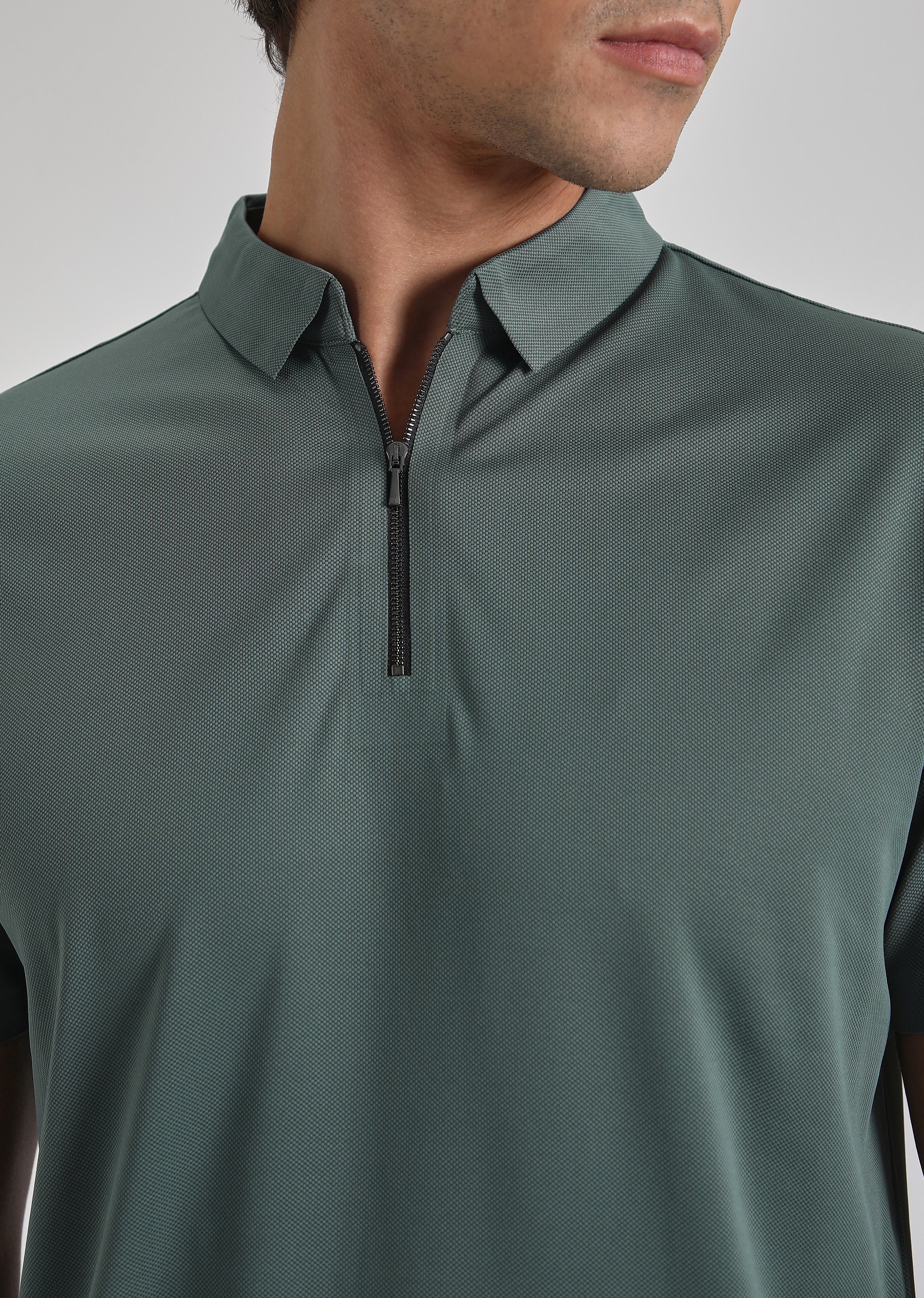 Teal Zipper Stitchless Polo T-shirt