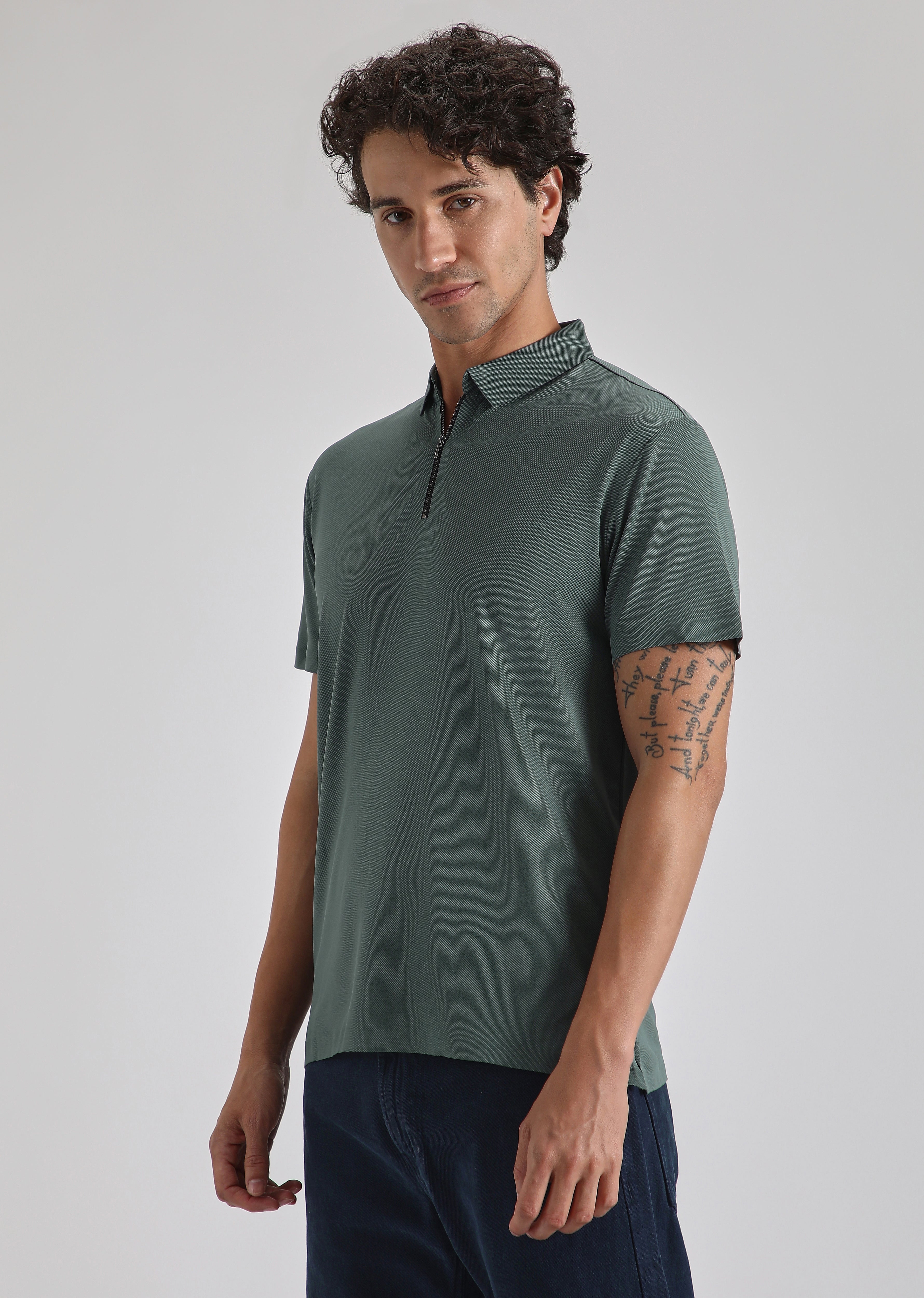 Teal Zipper Stitchless Polo T-shirt