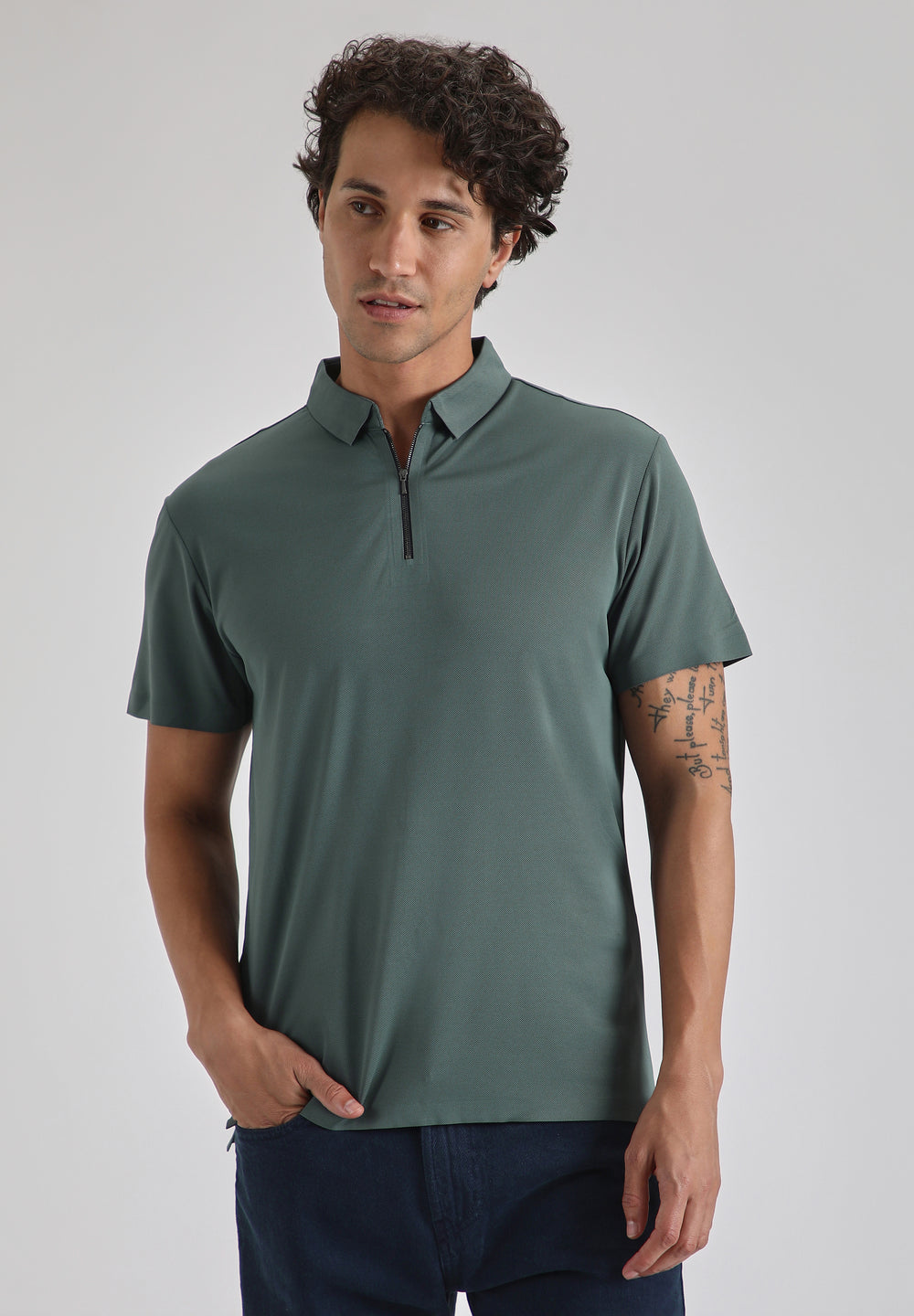 Teal Zipper Stitchless Polo T-shirt