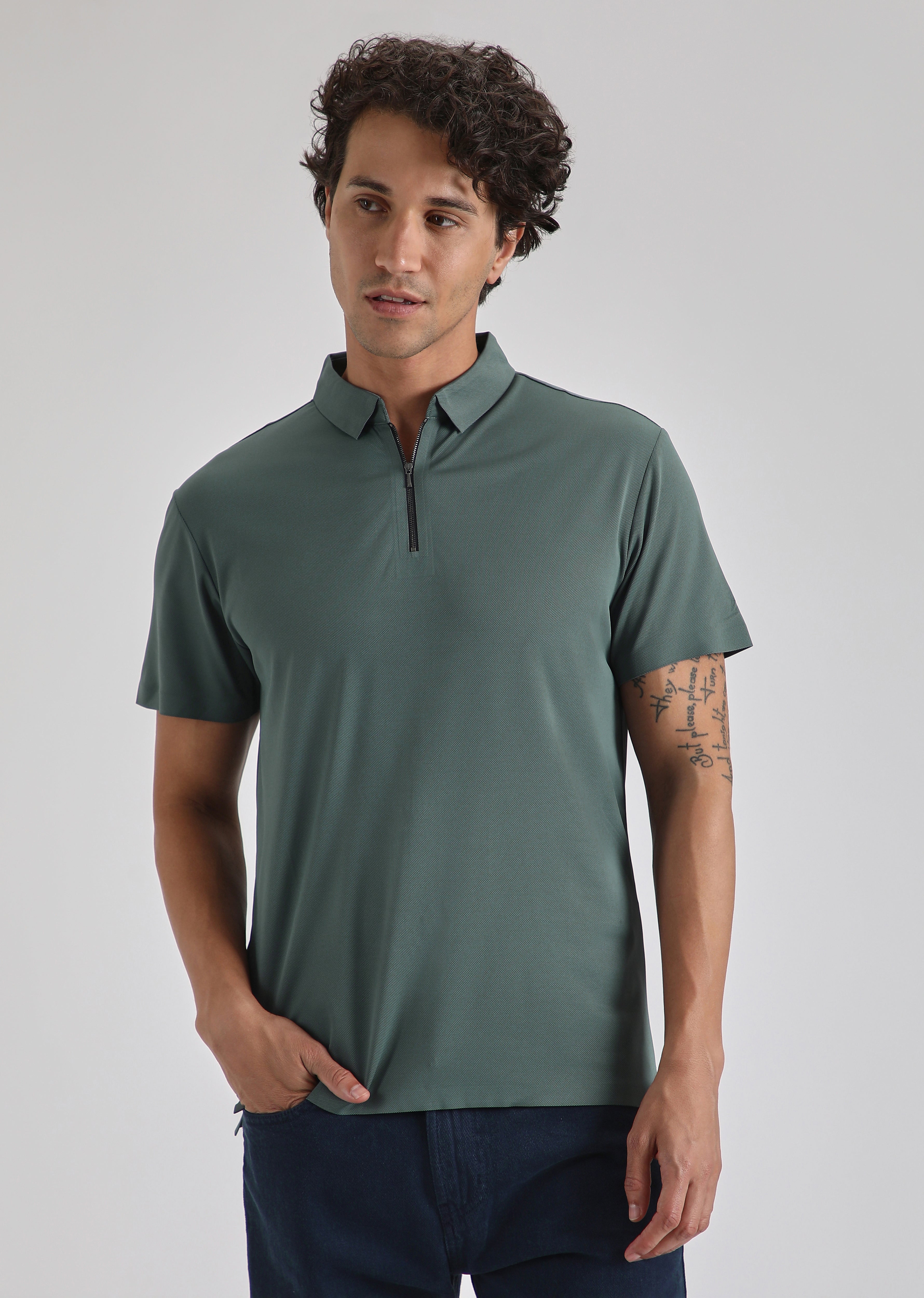 Teal Zipper Stitchless Polo T-shirt