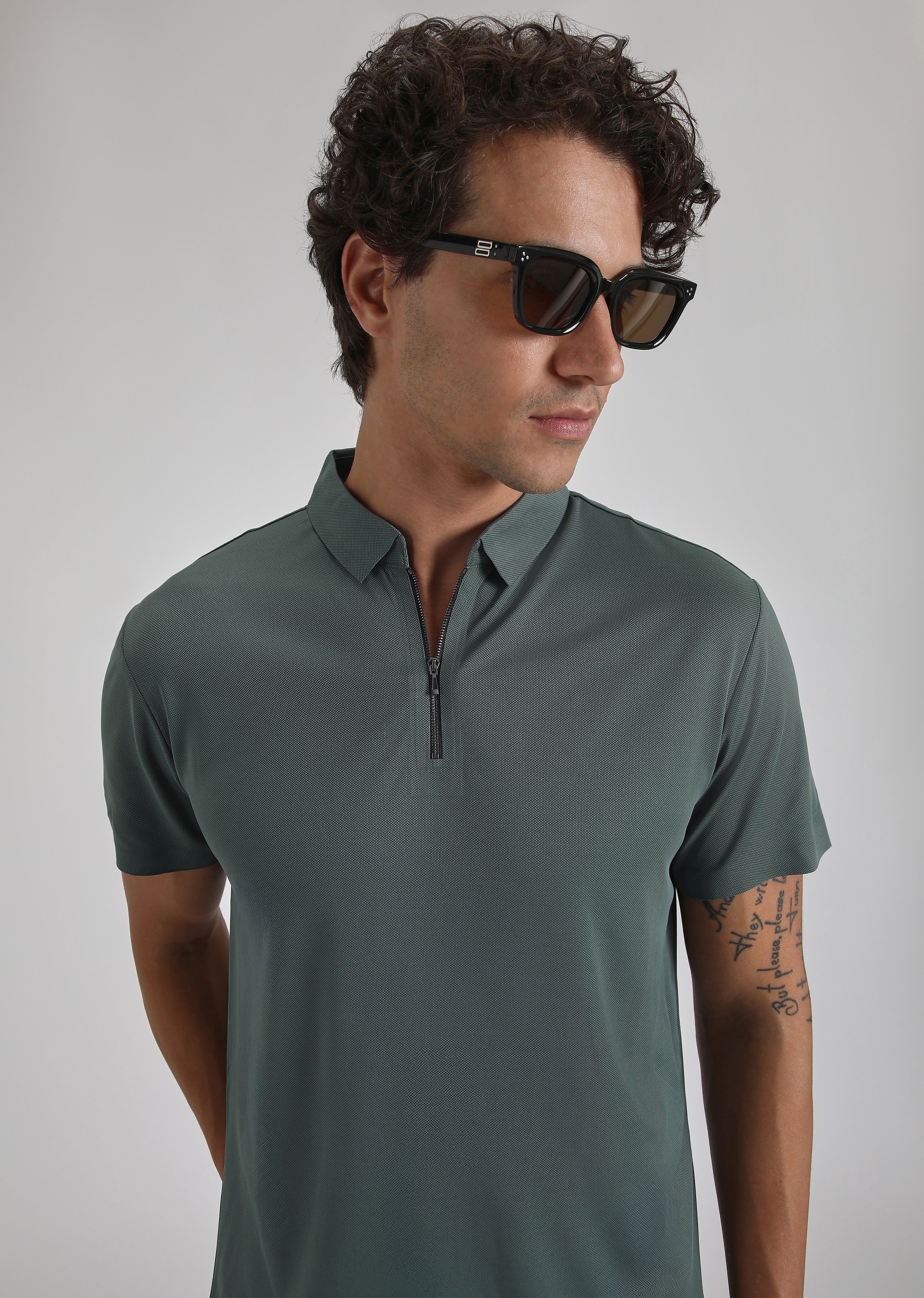 Teal Zipper Stitchless Polo T-shirt