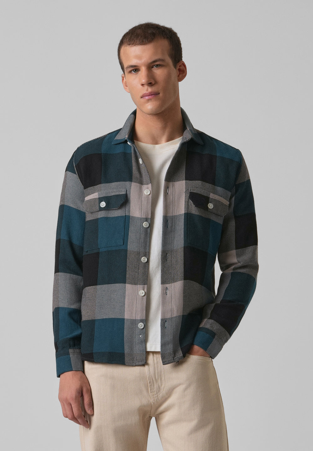 Teal Blue Brushed Cotton Check Shirt