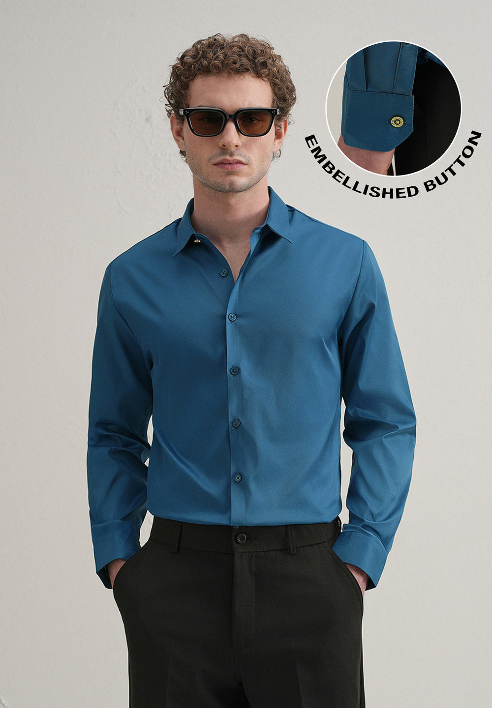 Teal Blue Plain Stitchless Placket Shirt