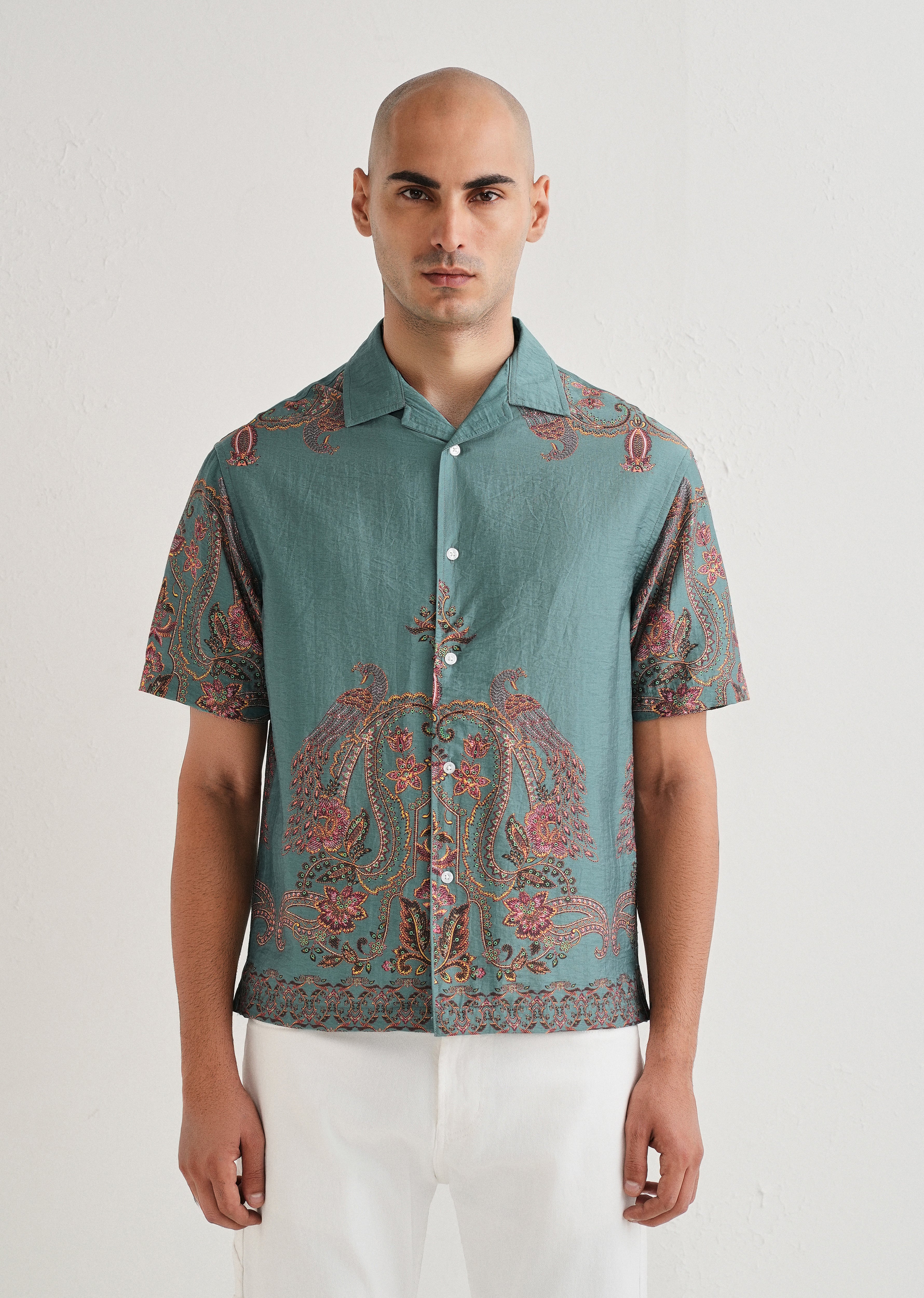 Teal Ornate Paisley Printed Shirt