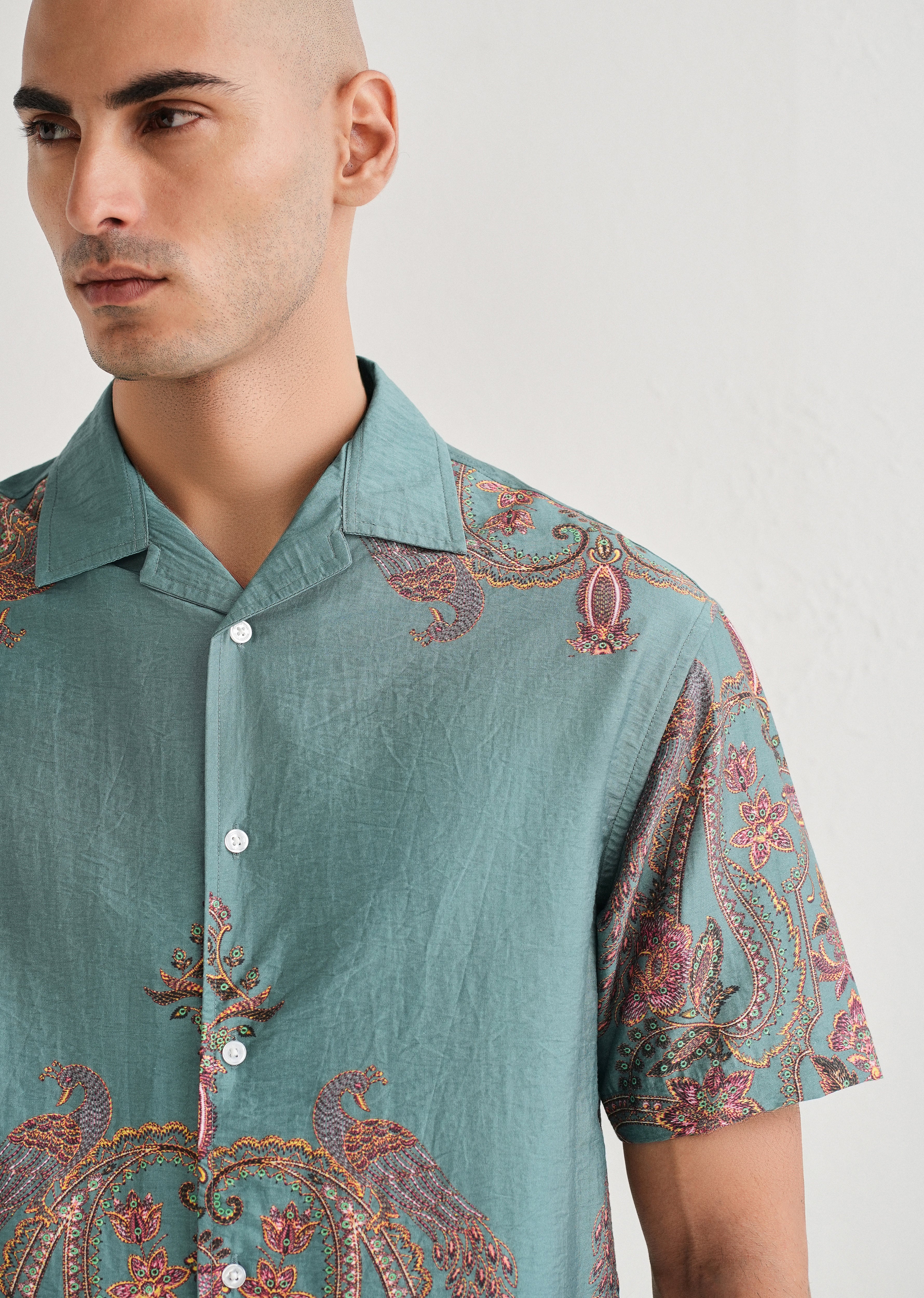 Teal Ornate Paisley Printed Shirt