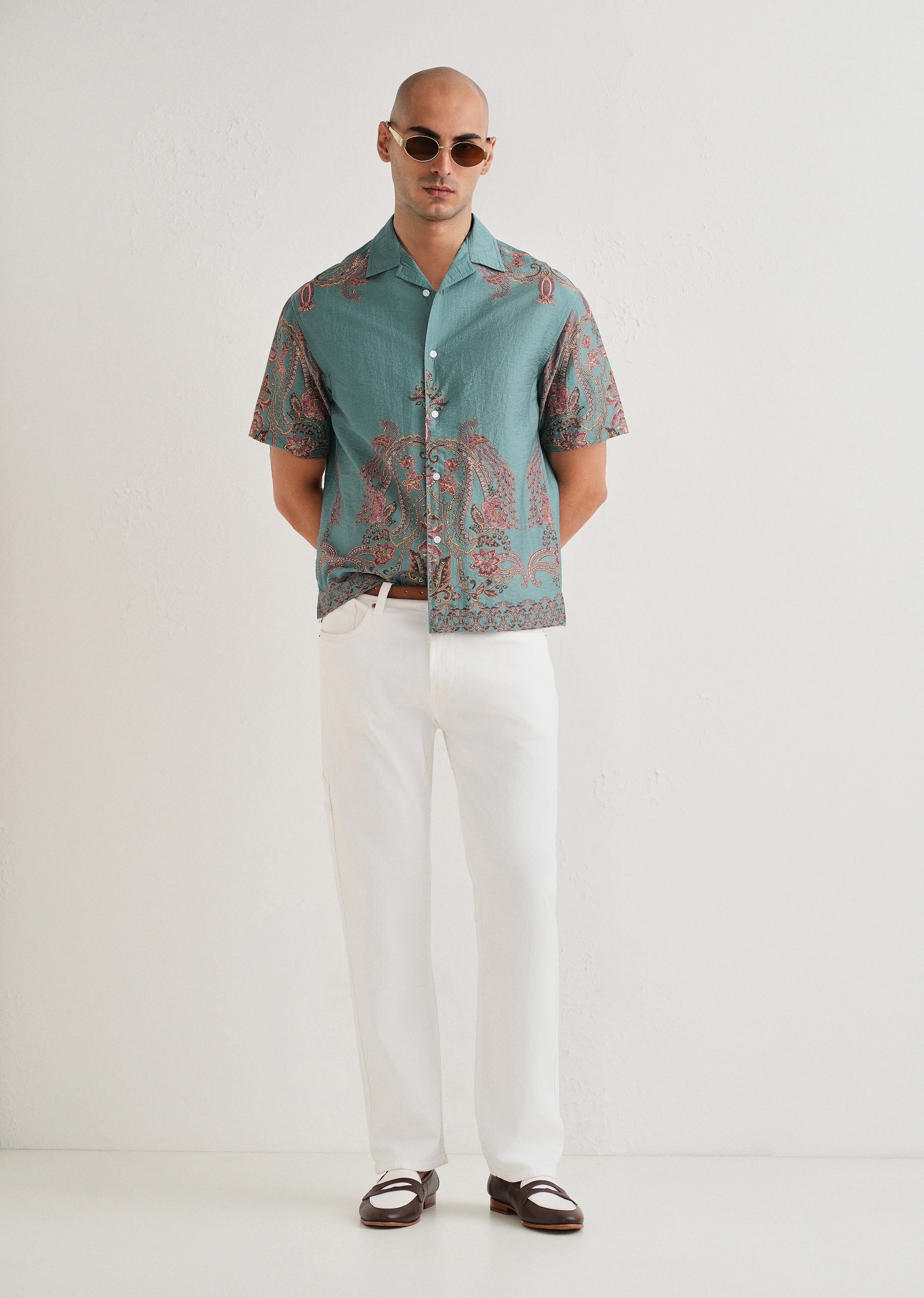 Teal Ornate Paisley Printed Shirt