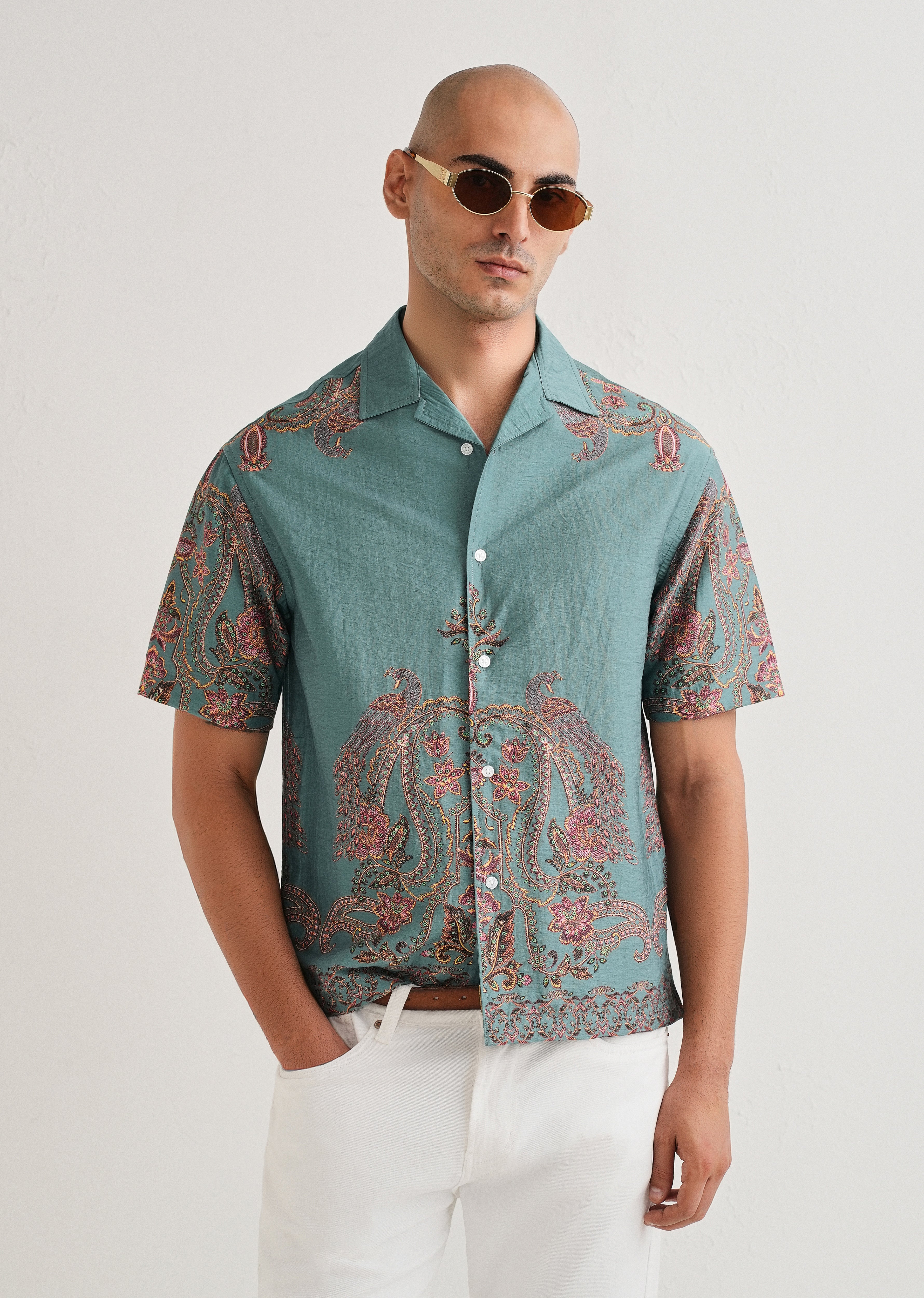 Teal Ornate Paisley Printed Shirt