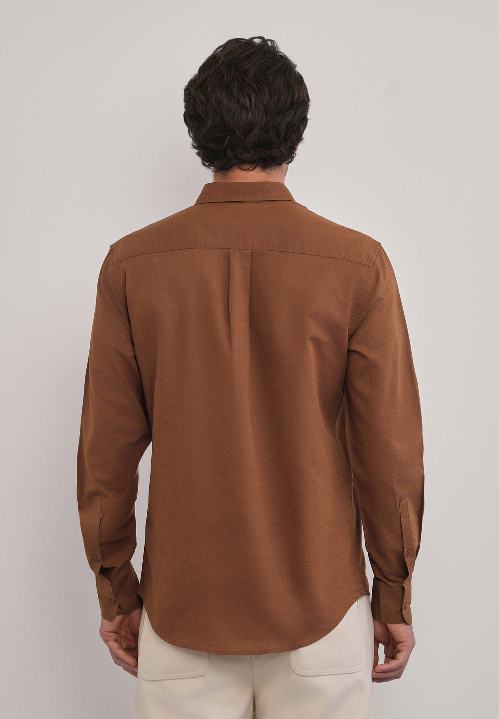 Terracotta Brown Cotton Linen Plain Shirt