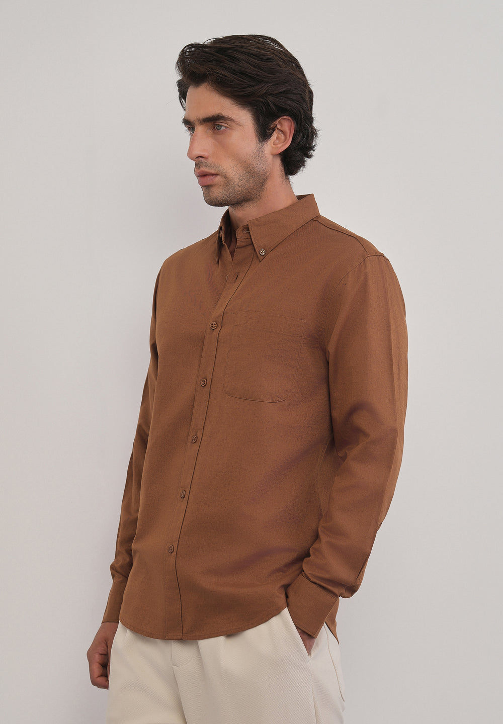 Terracotta Brown Cotton Linen Plain Shirt