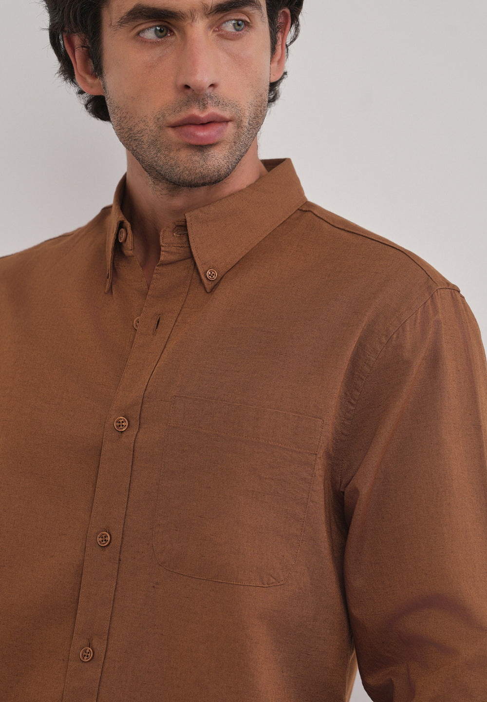 Terracotta Brown Cotton Linen Plain Shirt
