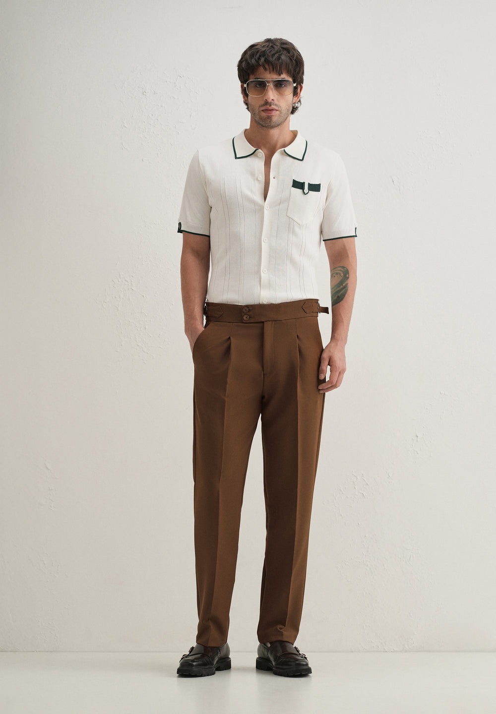 Terracotta Brown Pleated Gurkha Pant
