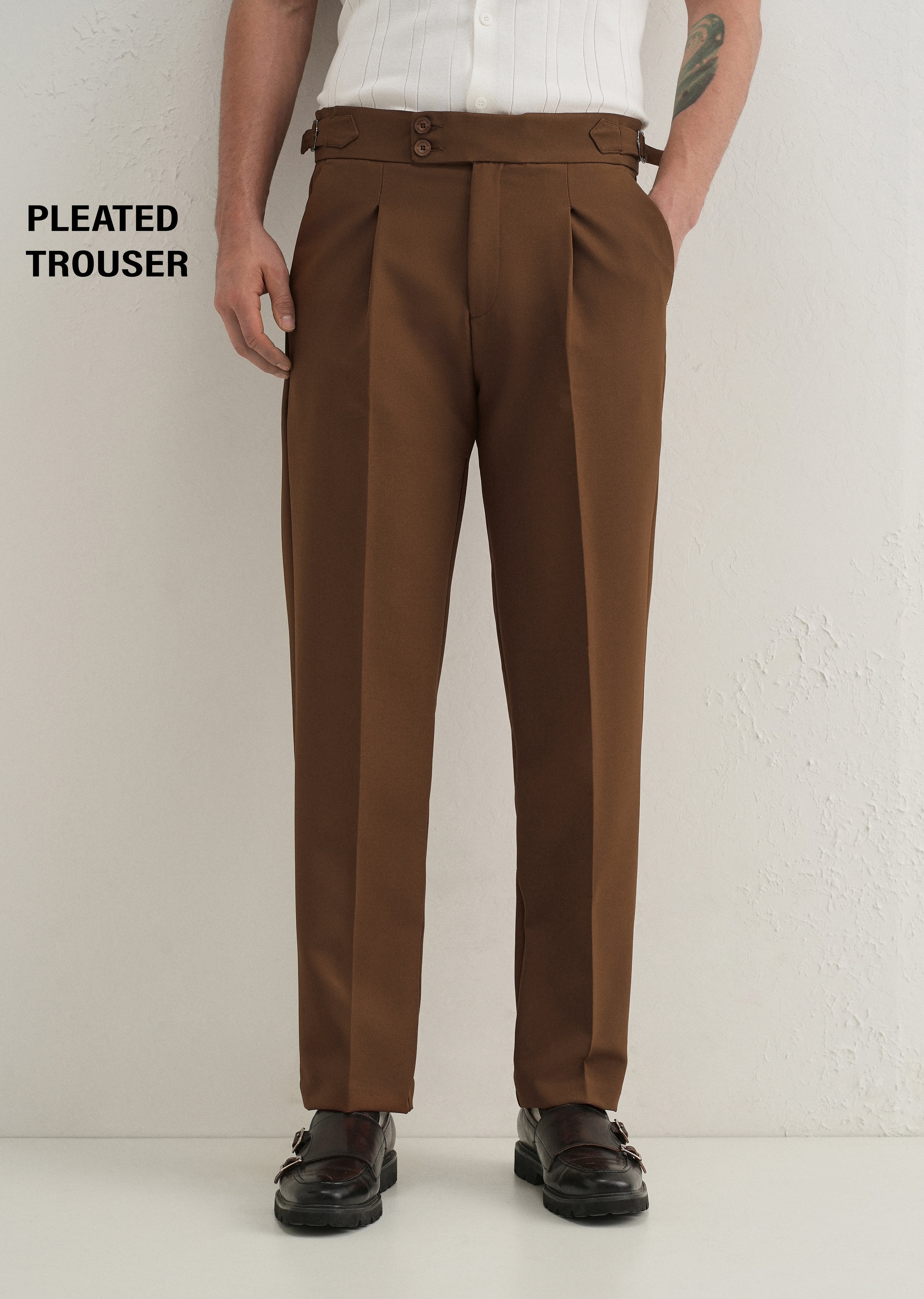 Terracotta Brown Pleated Gurkha Pant