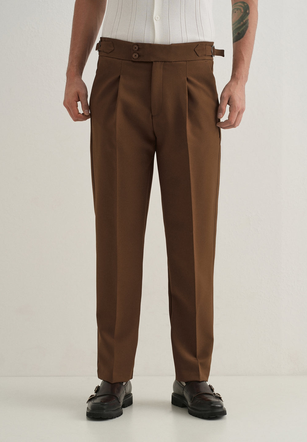 Terracotta Brown Pleated Gurkha Pant