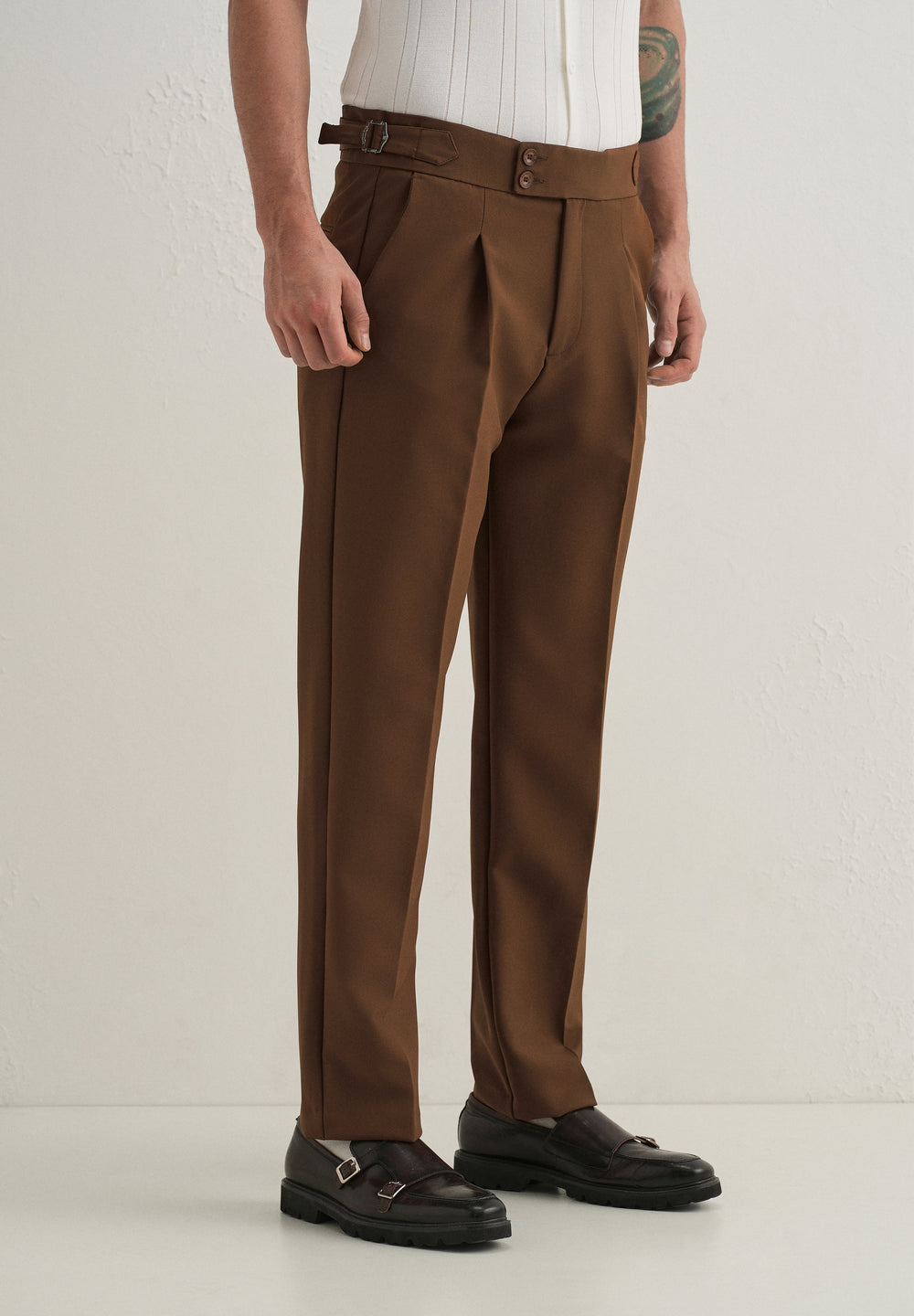 Terracotta Brown Pleated Gurkha Pant