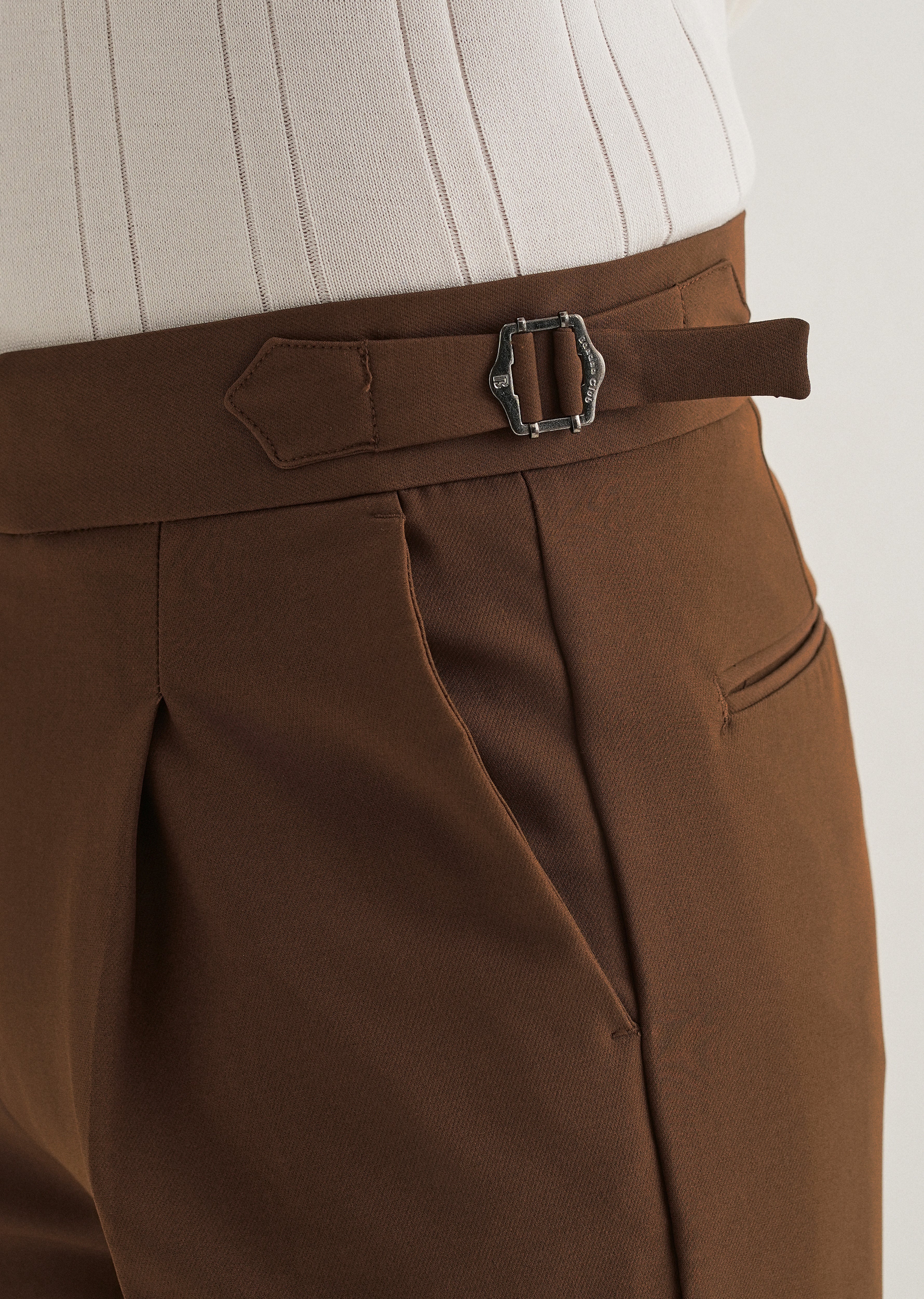 Terracotta Brown Pleated Gurkha Pant