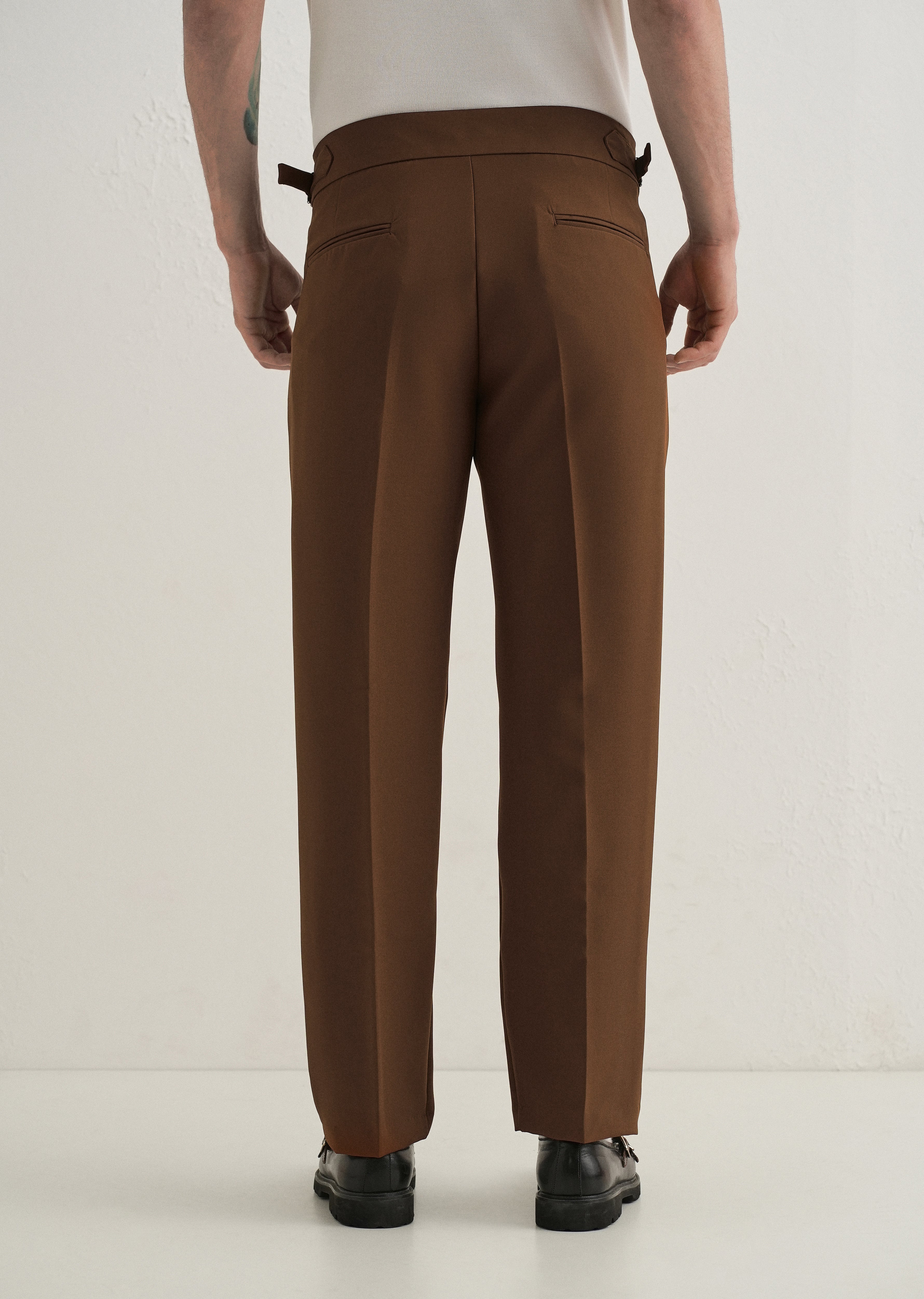 Terracotta Brown Pleated Gurkha Pant