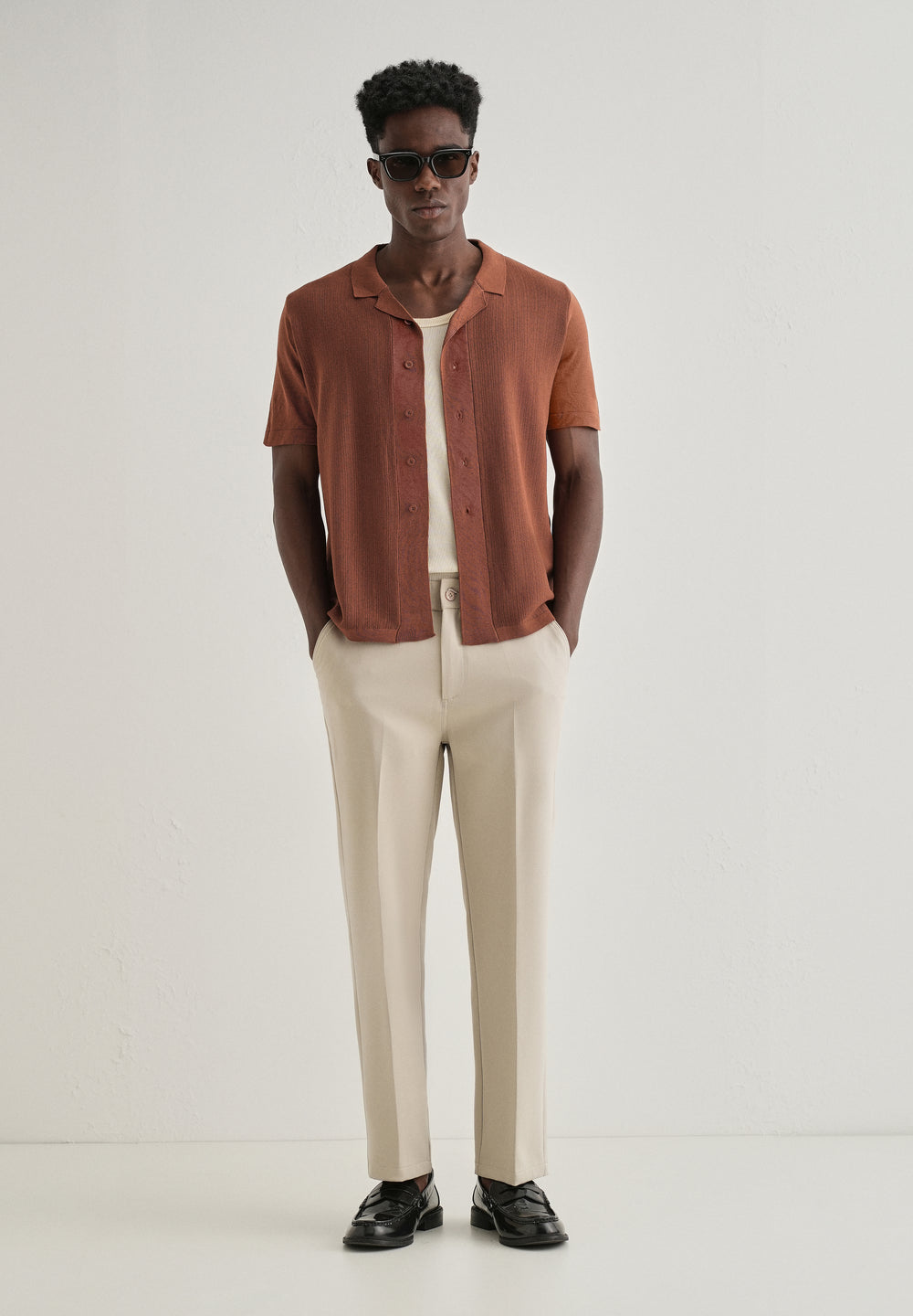Terracotta Cuban Collar Knitted Shirt