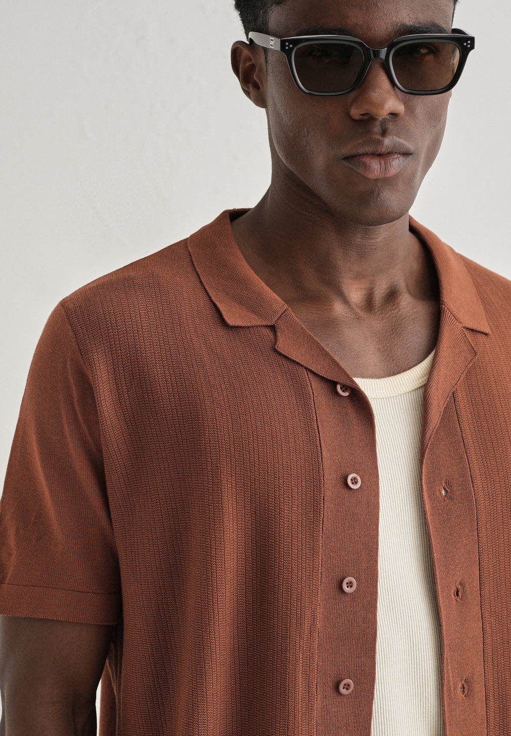Terracotta Cuban Collar Knitted Shirt