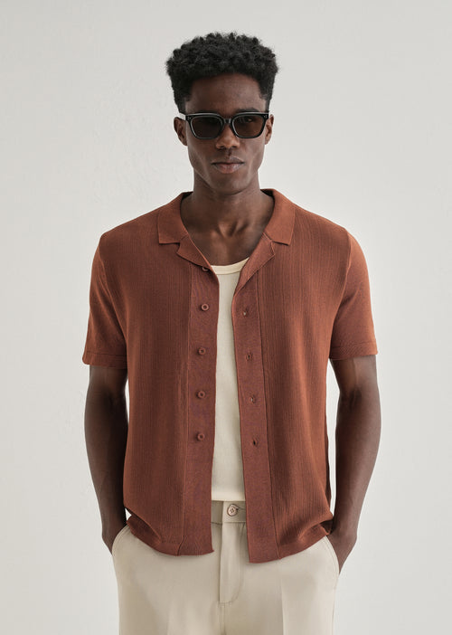 Terracotta Cuban Collar Knitted Shirt