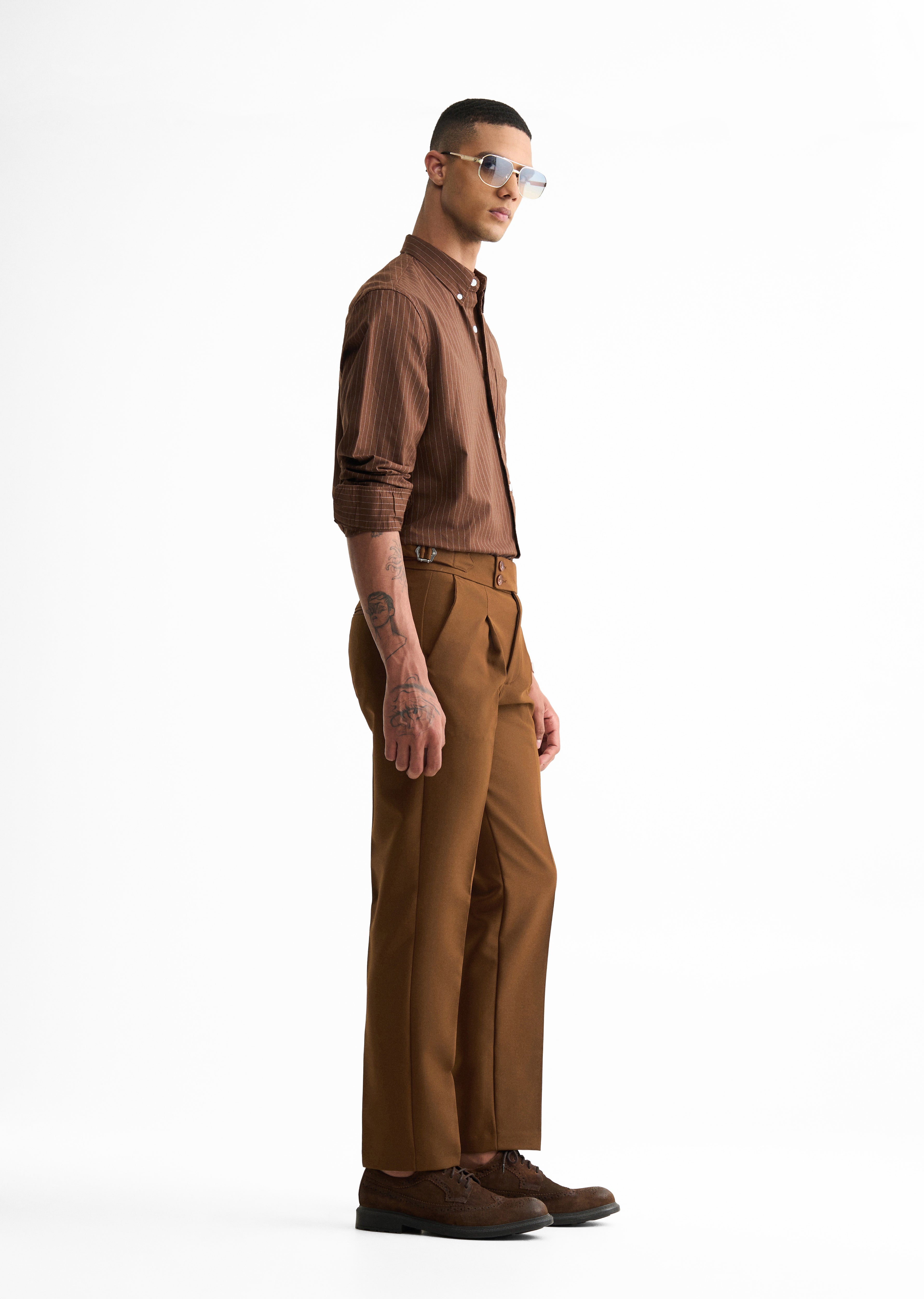 Terracotta Brown Pleated Gurkha Pant