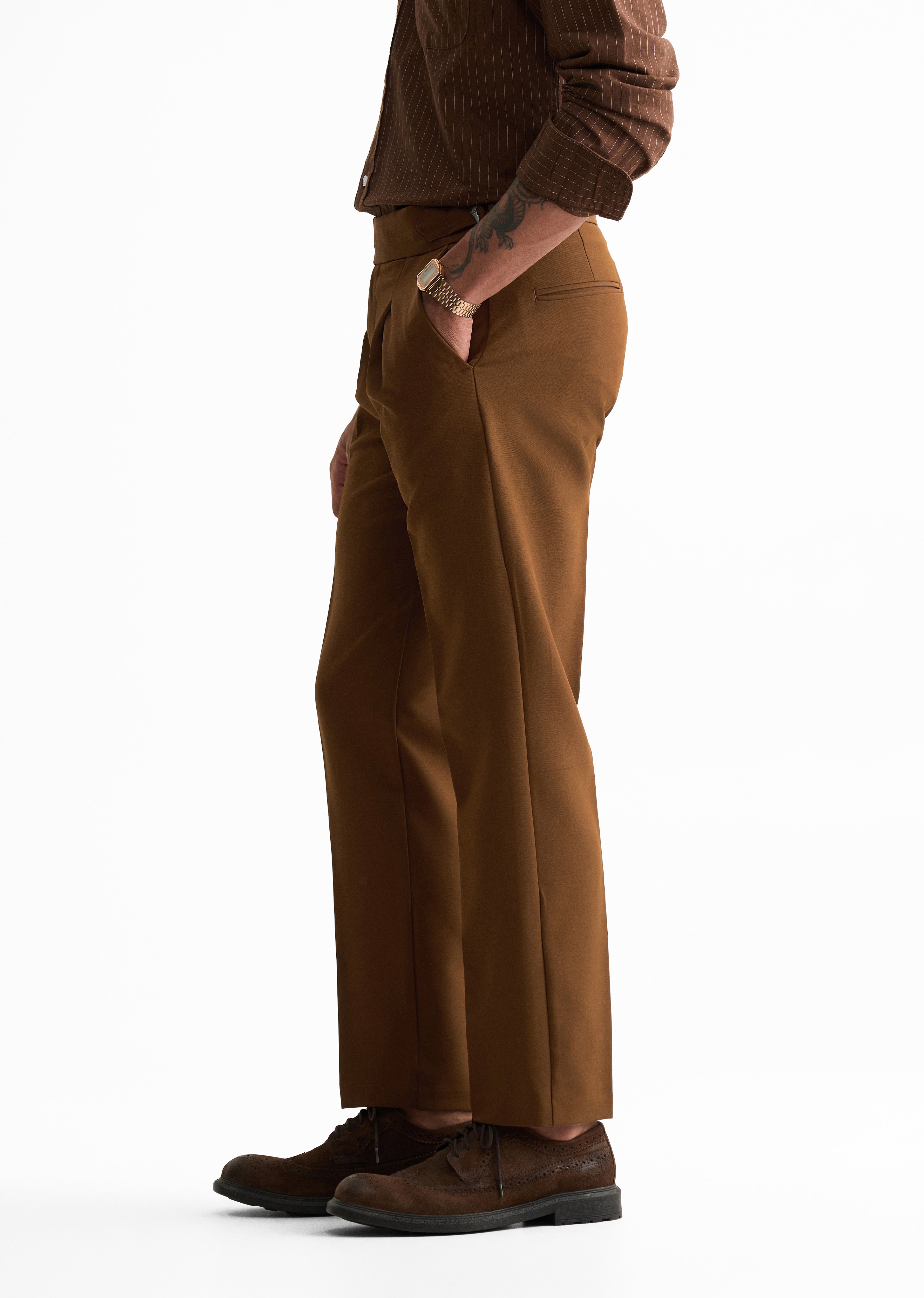 Terracotta Brown Pleated Gurkha Pant