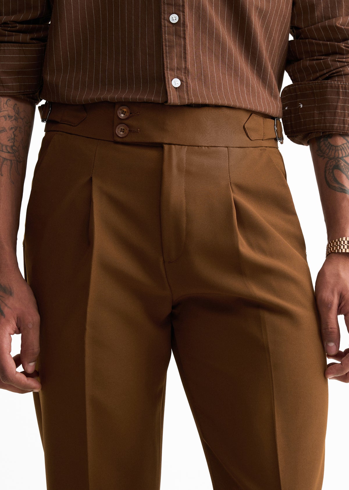 Terracotta Brown Pleated Gurkha Pant