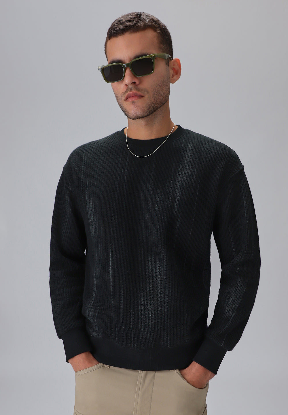 Textured Knit Grey Sweatshirt