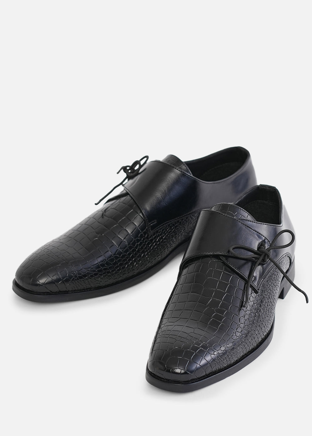 Textured Black Lace-Up Formal Shoes