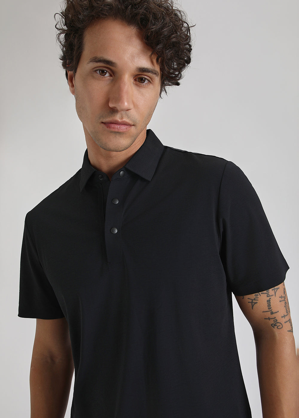 Textured Black Stitchless Polo T-shirt