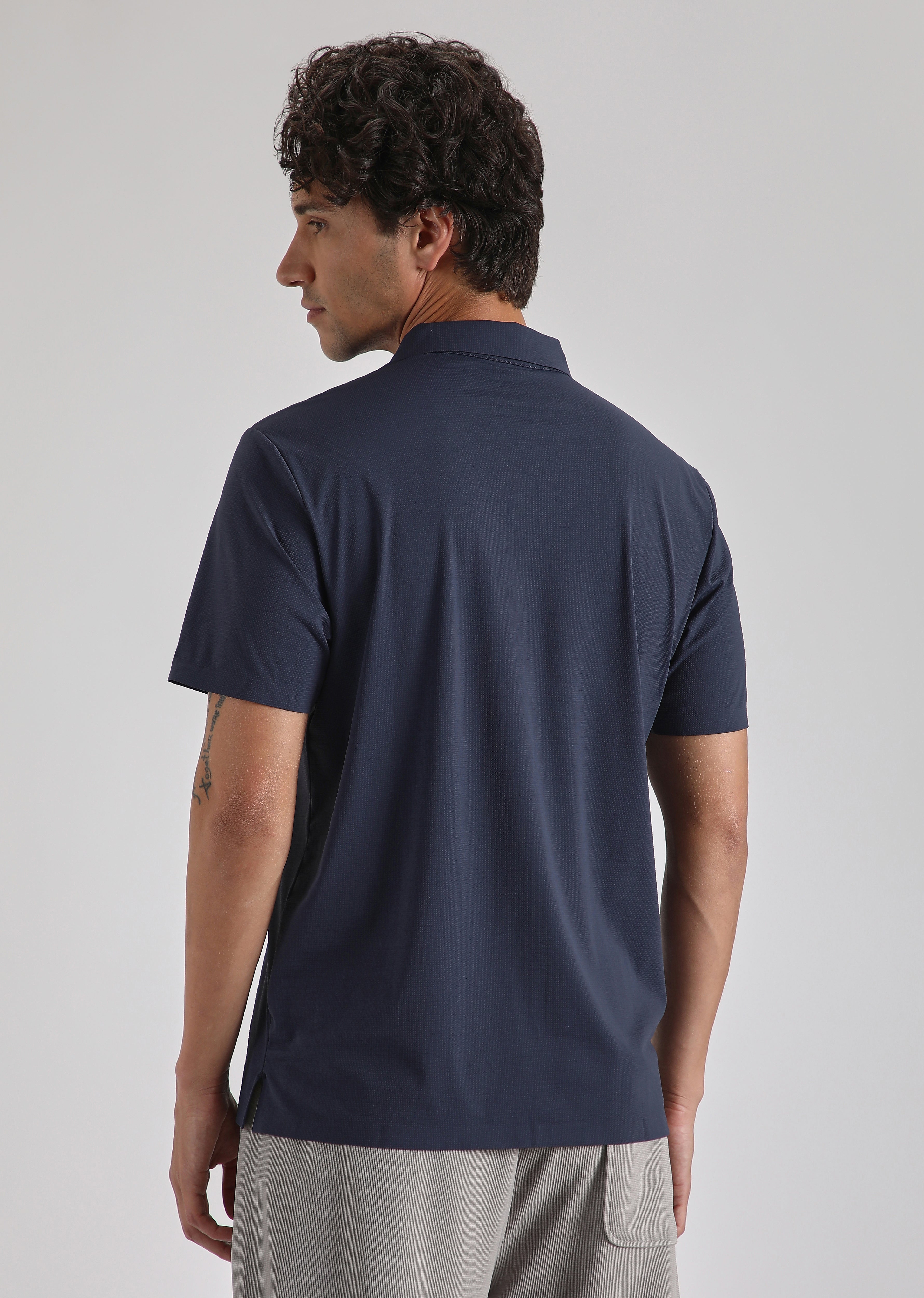 Textured Blue Stitchless Polo T-shirt